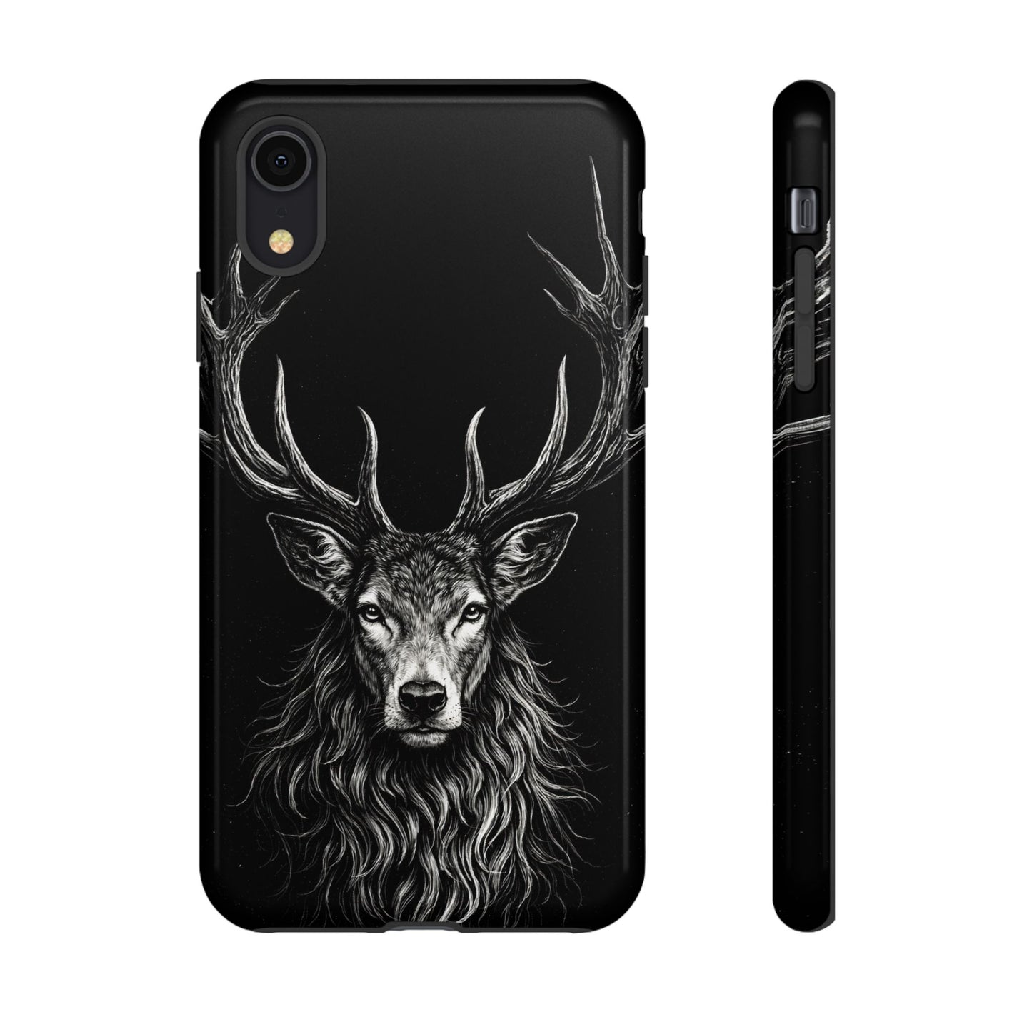 Stag Head drawing Phone Case — Chalk drawing on black of a Deer Protective Phone Cover