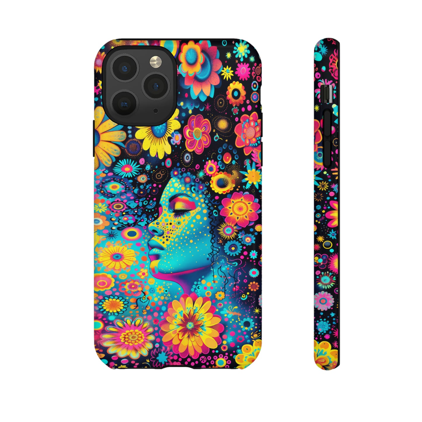 Phone Case, flower girl in aqua, Artistic design, Tough Case, Colorful whimsical flower fantasy design, iPhone 15, 14, 13, 12, 11, Samsung, Pixel