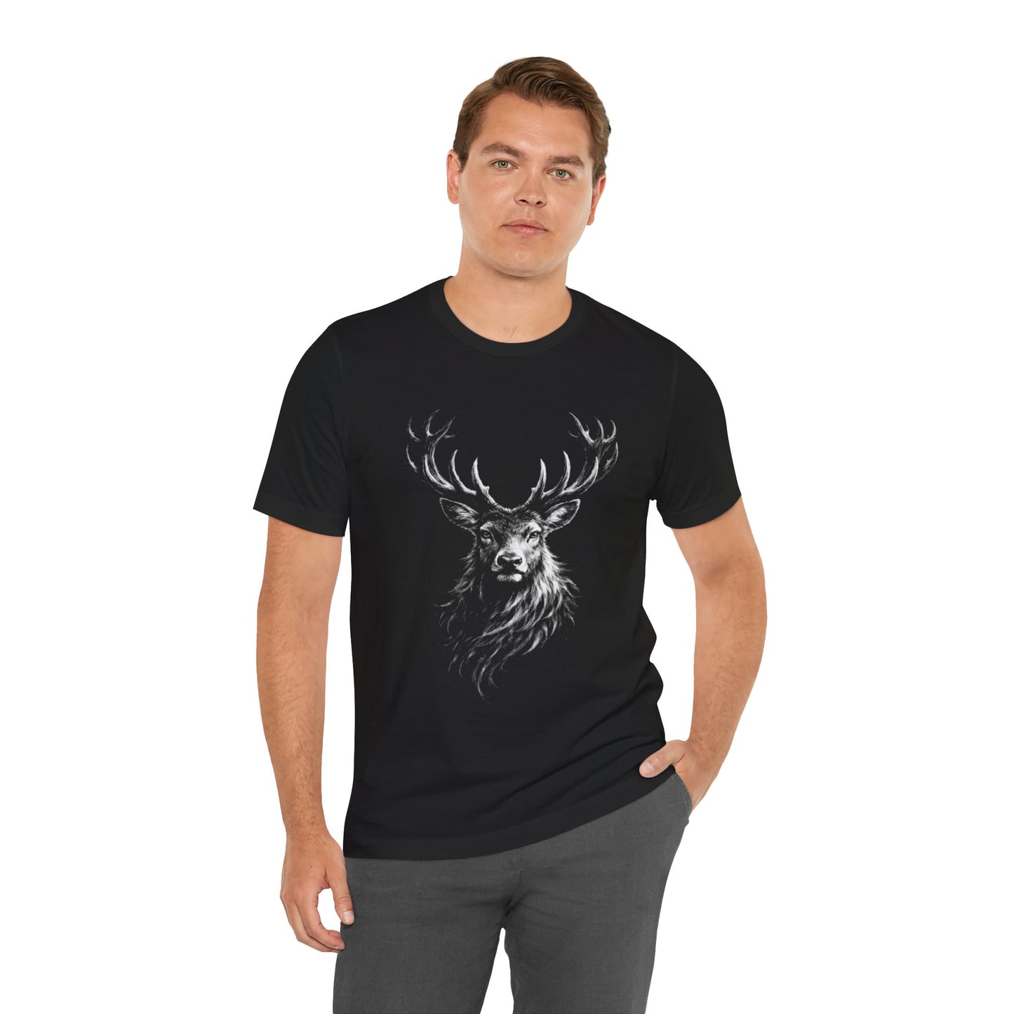 Stag Deer Charcoal Drawing Shirt – Wilderness Wildlife Art Tee, Unisex Jersey Short Sleeve Tee
