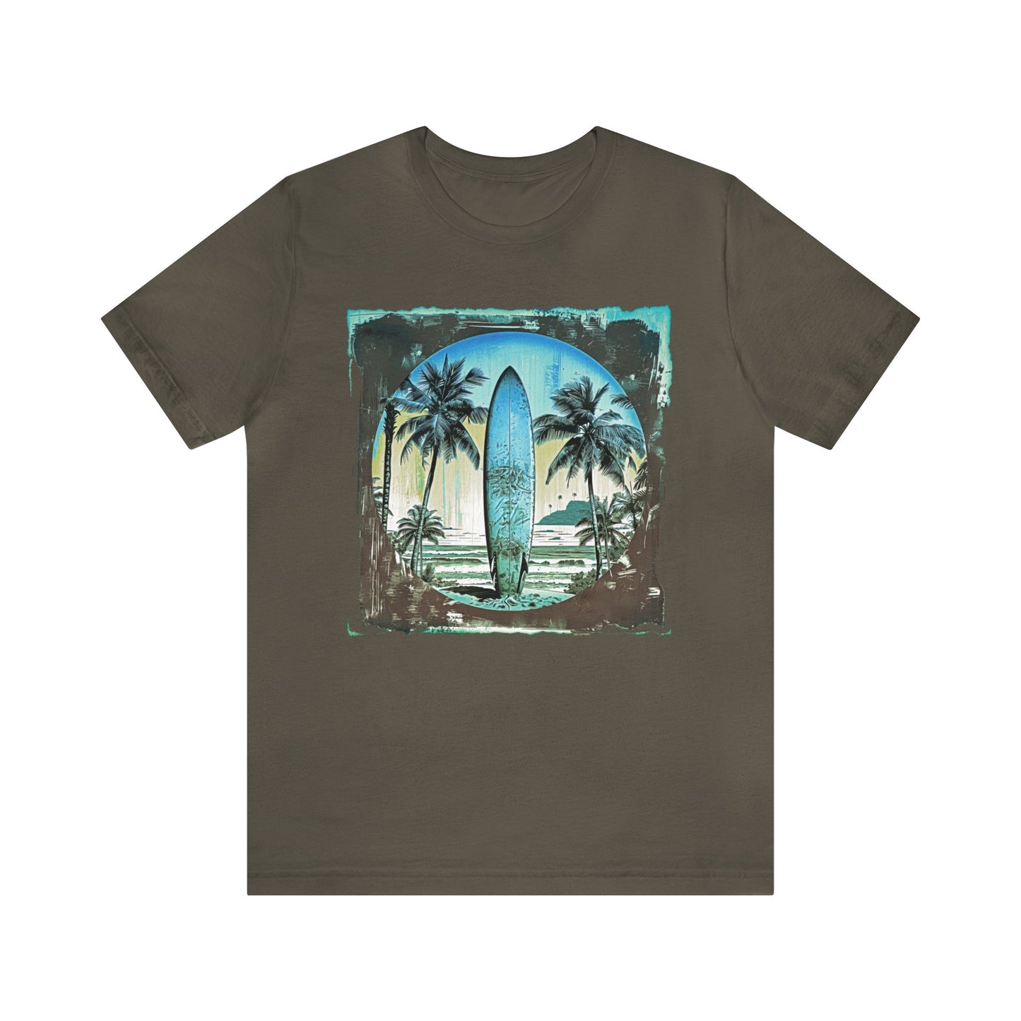 Blue board on the beach Unisex Jersey Short Sleeve Tee