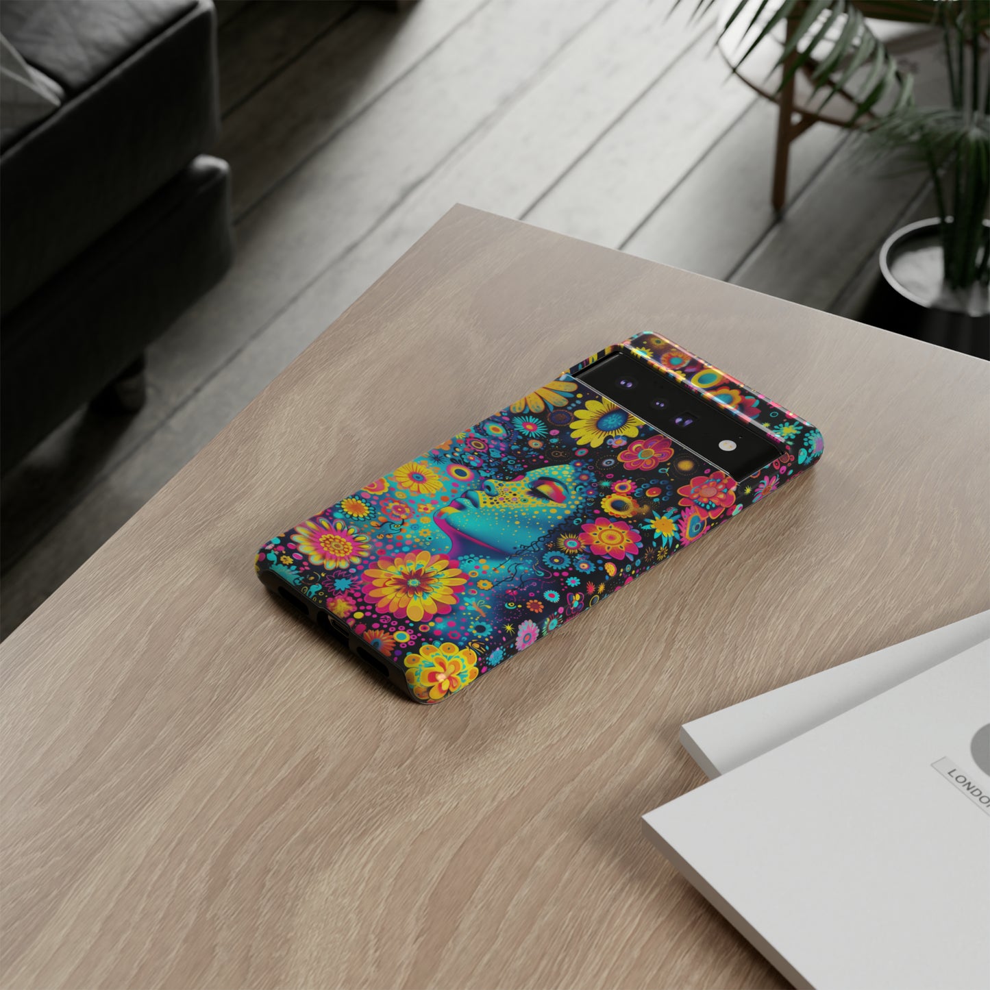 Phone Case, flower girl in aqua, Artistic design, Tough Case, Colorful whimsical flower fantasy design, iPhone 15, 14, 13, 12, 11, Samsung, Pixel