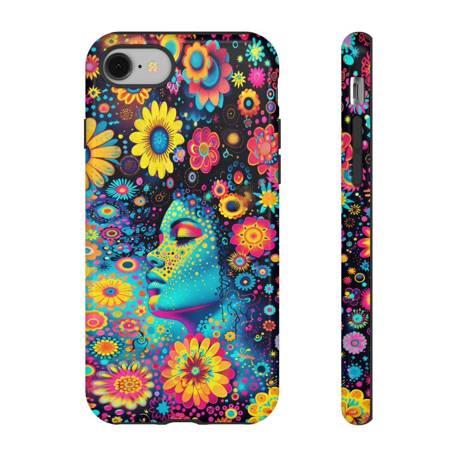 Phone Case, flower girl in aqua, Artistic design, Tough Case, Colorful whimsical flower fantasy design, iPhone 15, 14, 13, 12, 11, Samsung, Pixel