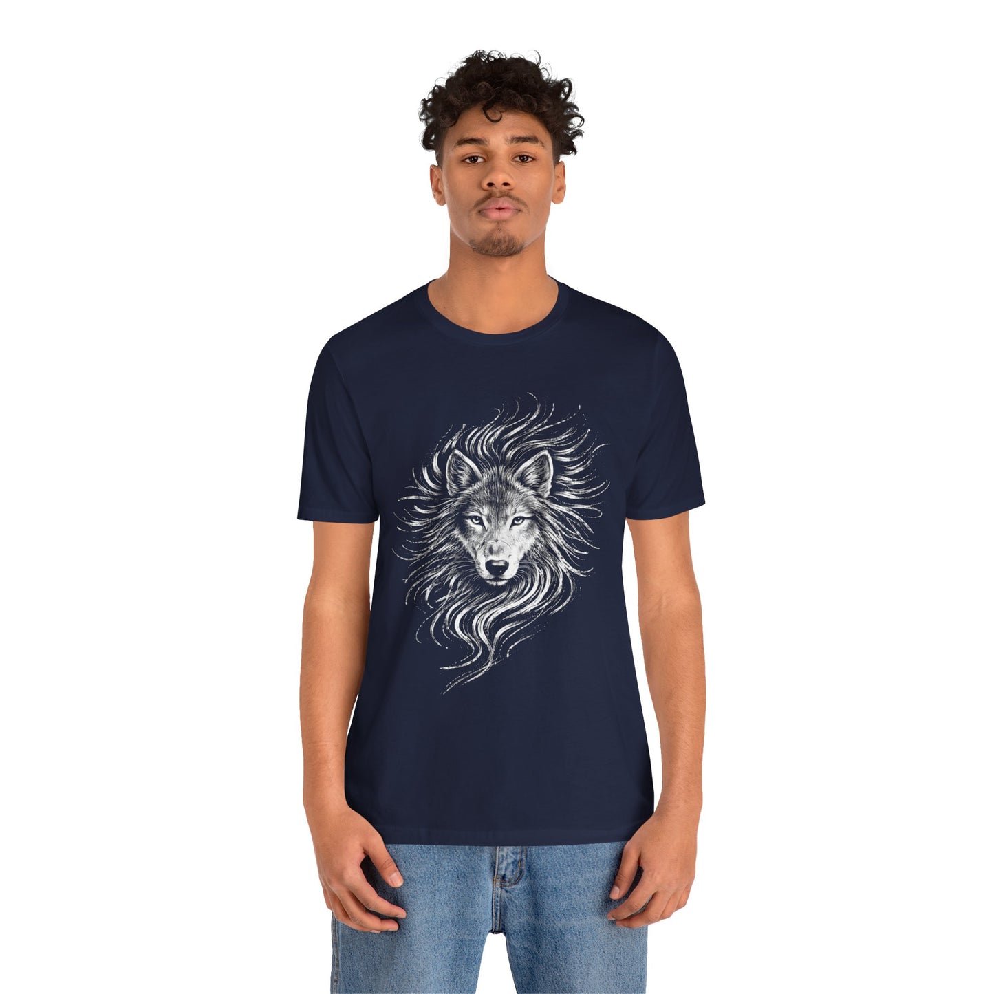 Wolf drawn Portrait T‑Shirt in chalk style — Detailed White Wolf Graphic Tee for Men & Women