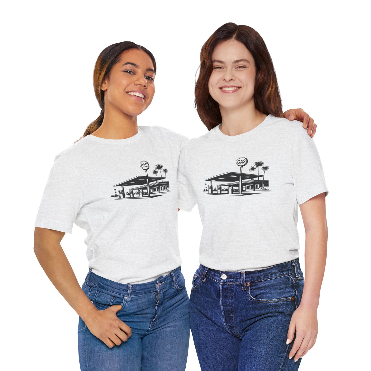 Mid Century Gas Station Graphic Tee, Icons of Mid Century series — Retro Desert Pump Illustration T-Shirt, Palm Springs Modern
