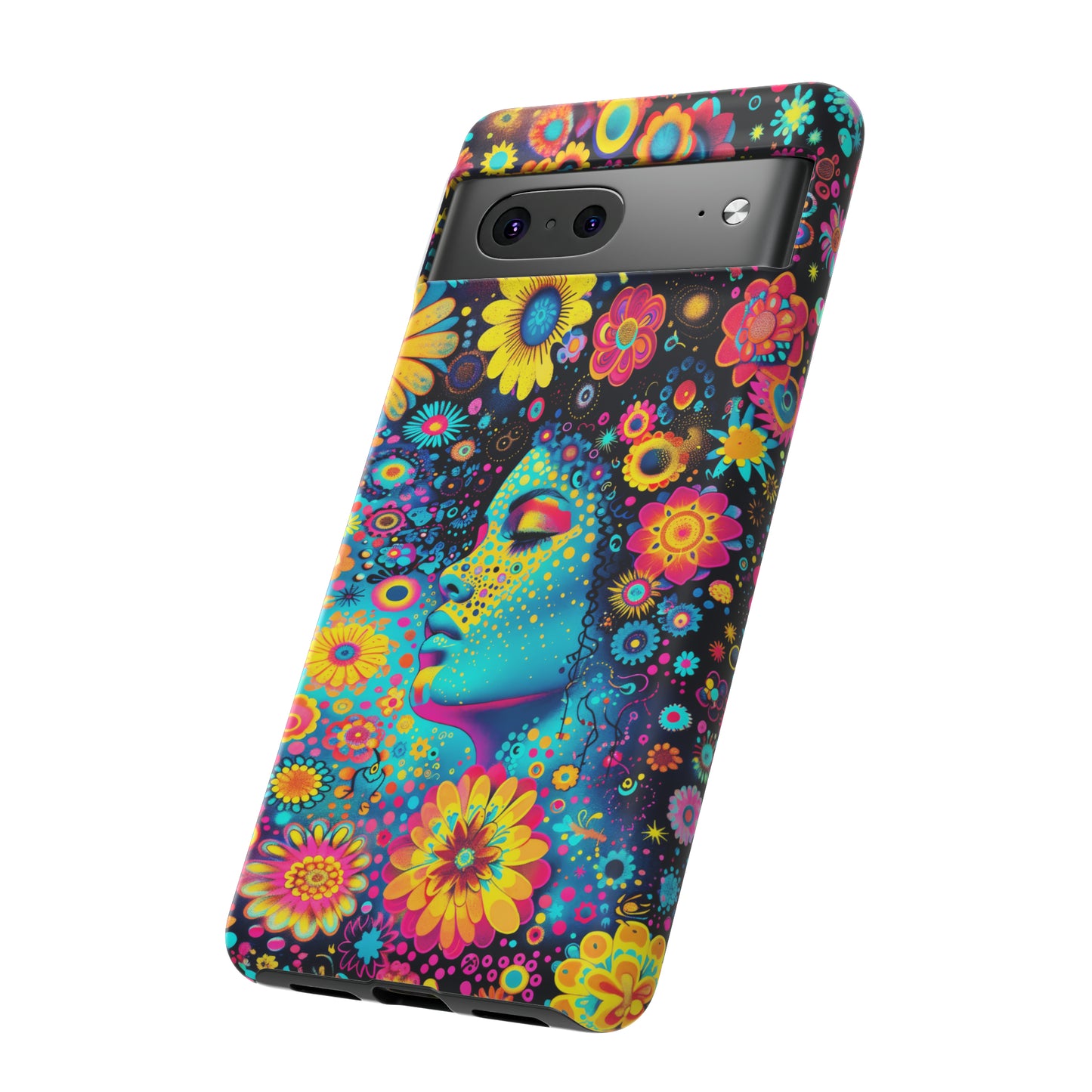 Phone Case, flower girl in aqua, Artistic design, Tough Case, Colorful whimsical flower fantasy design, iPhone 15, 14, 13, 12, 11, Samsung, Pixel