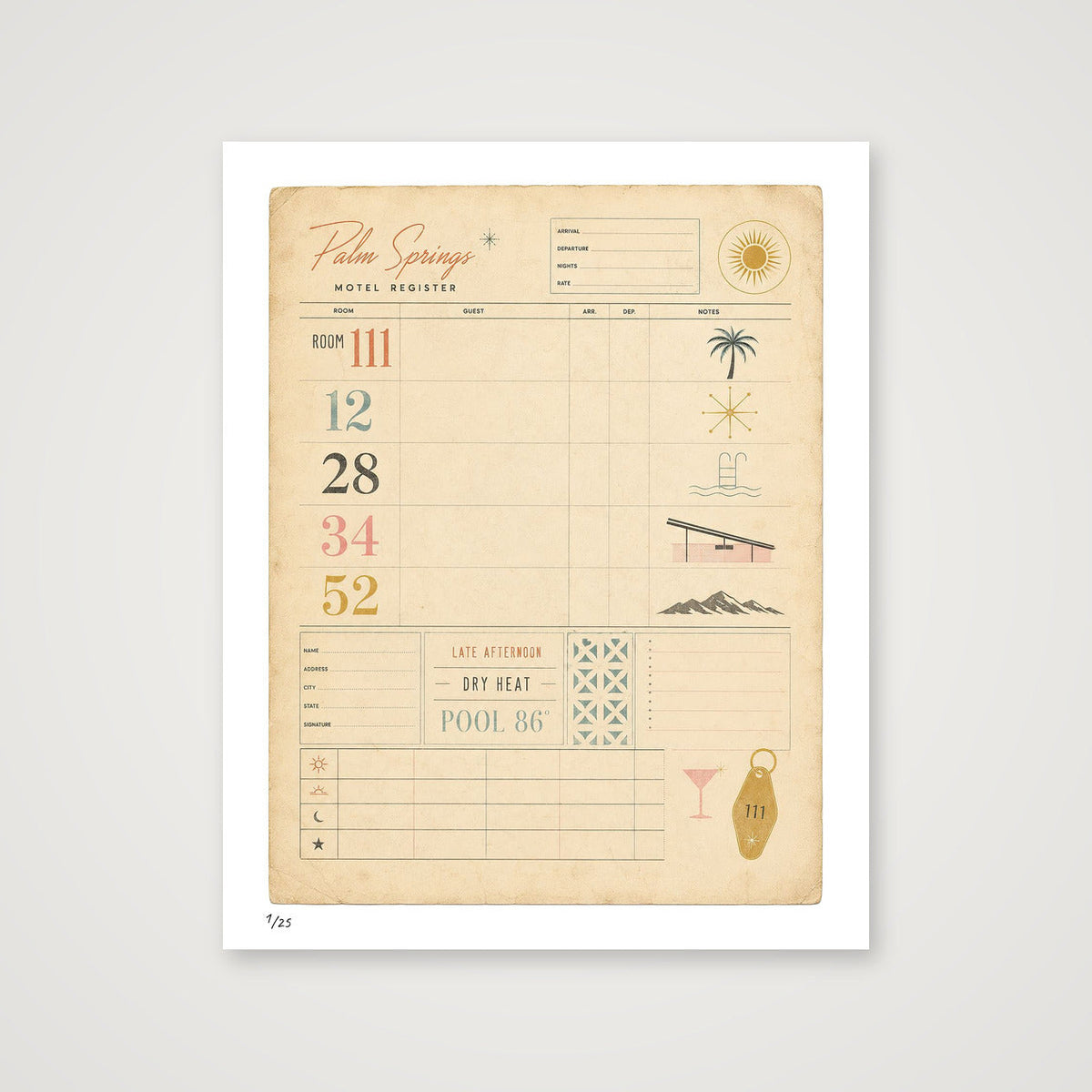Palm Springs Hotel Chart — California — 40×50cm, 16×20" Print only