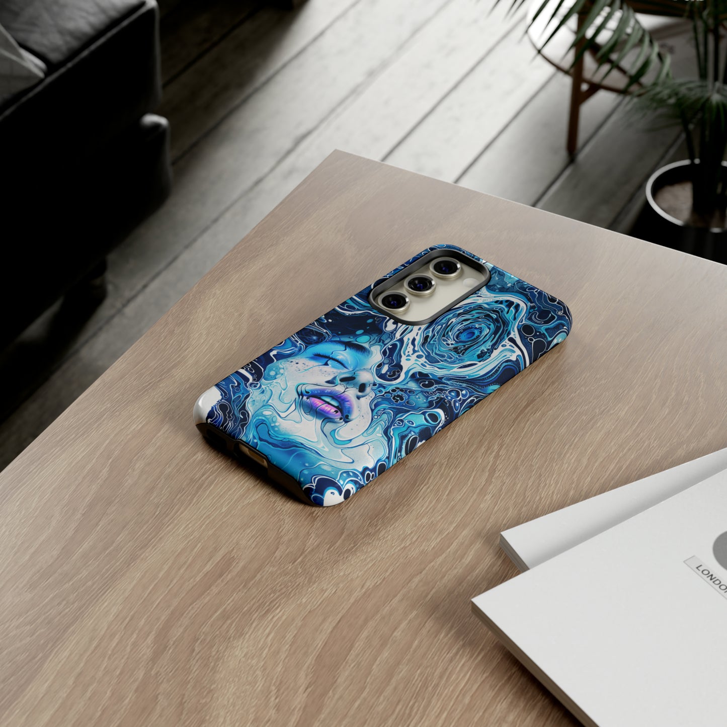 Phone Case, whimsical water fantasy design, blue woman in water, Artistic design, Tough Case, , iPhone 15, 14, 13, 12, 11, Samsung, Pixel