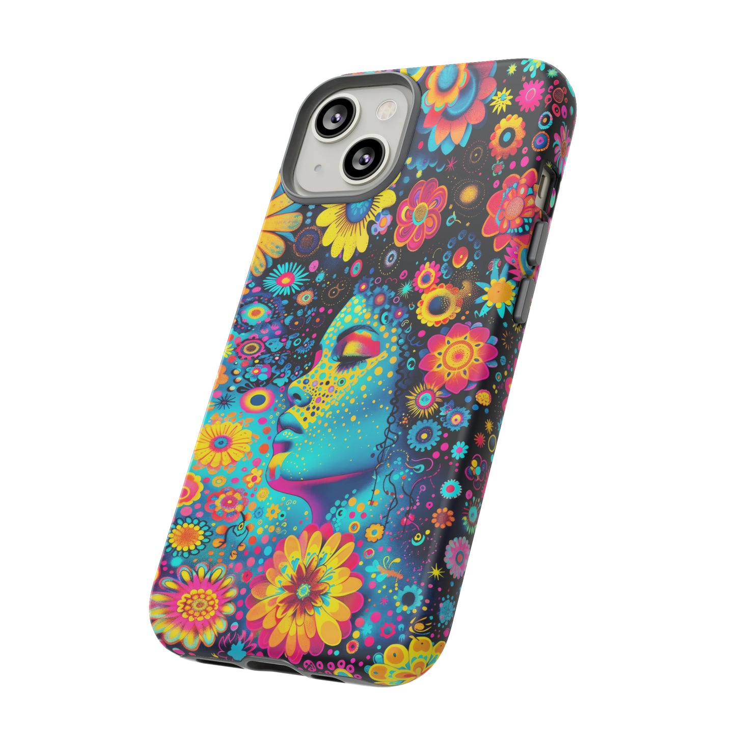 Phone Case, flower girl in aqua, Artistic design, Tough Case, Colorful whimsical flower fantasy design, iPhone 15, 14, 13, 12, 11, Samsung, Pixel