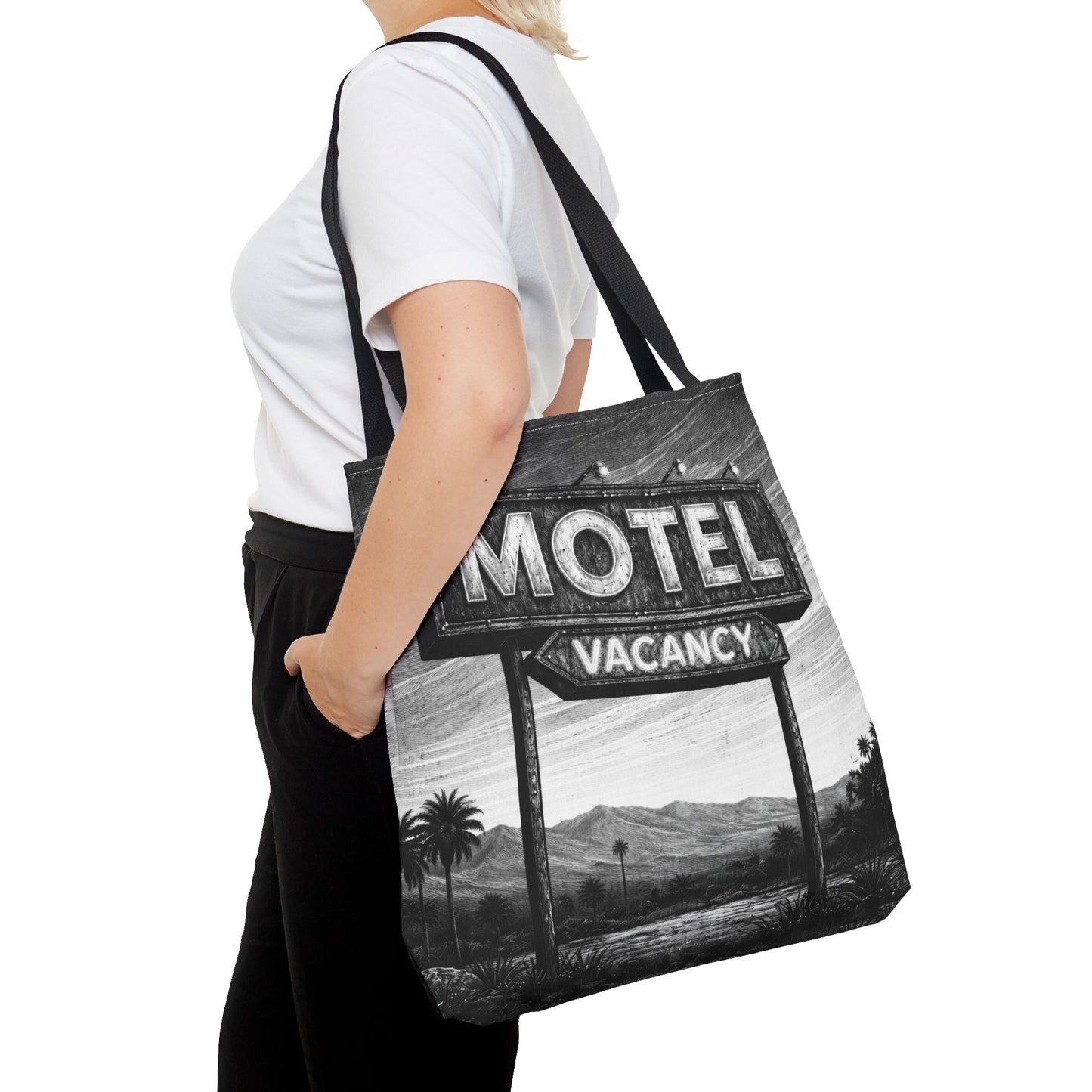 Retro Tote Bag — Vintage Palm Springs 'MOTEL VACANCY' Black & White Roadside Sign Tote, Desert  Vibes