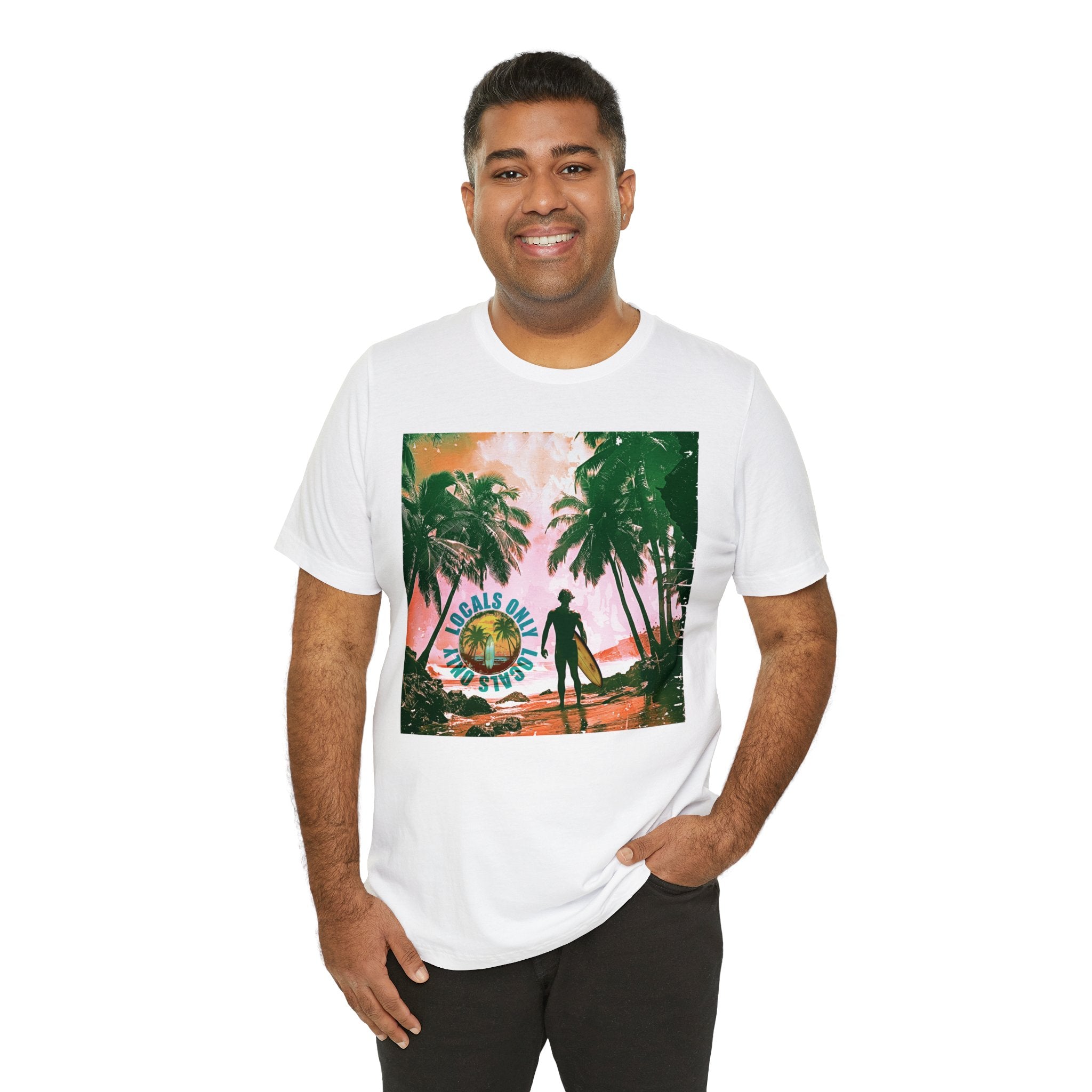 Beach scene with Locals Only stamp Unisex Jersey Short Sleeve Tee