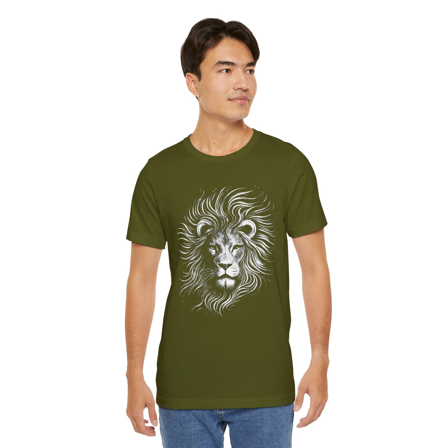 Lion Head Graphic Tee in hand drawn chalk style — Majestic Monochrome Lion Illustration T-Shirt