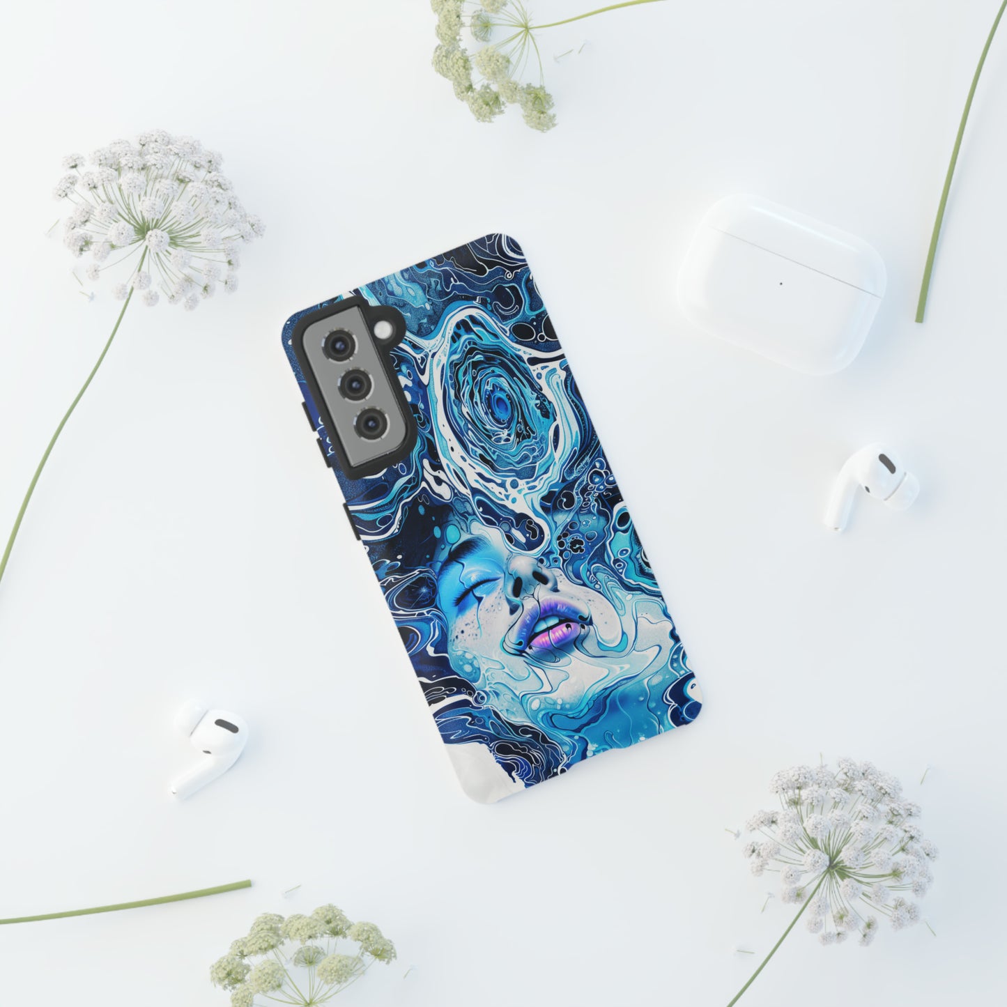 Phone Case, whimsical water fantasy design, blue woman in water, Artistic design, Tough Case, , iPhone 15, 14, 13, 12, 11, Samsung, Pixel