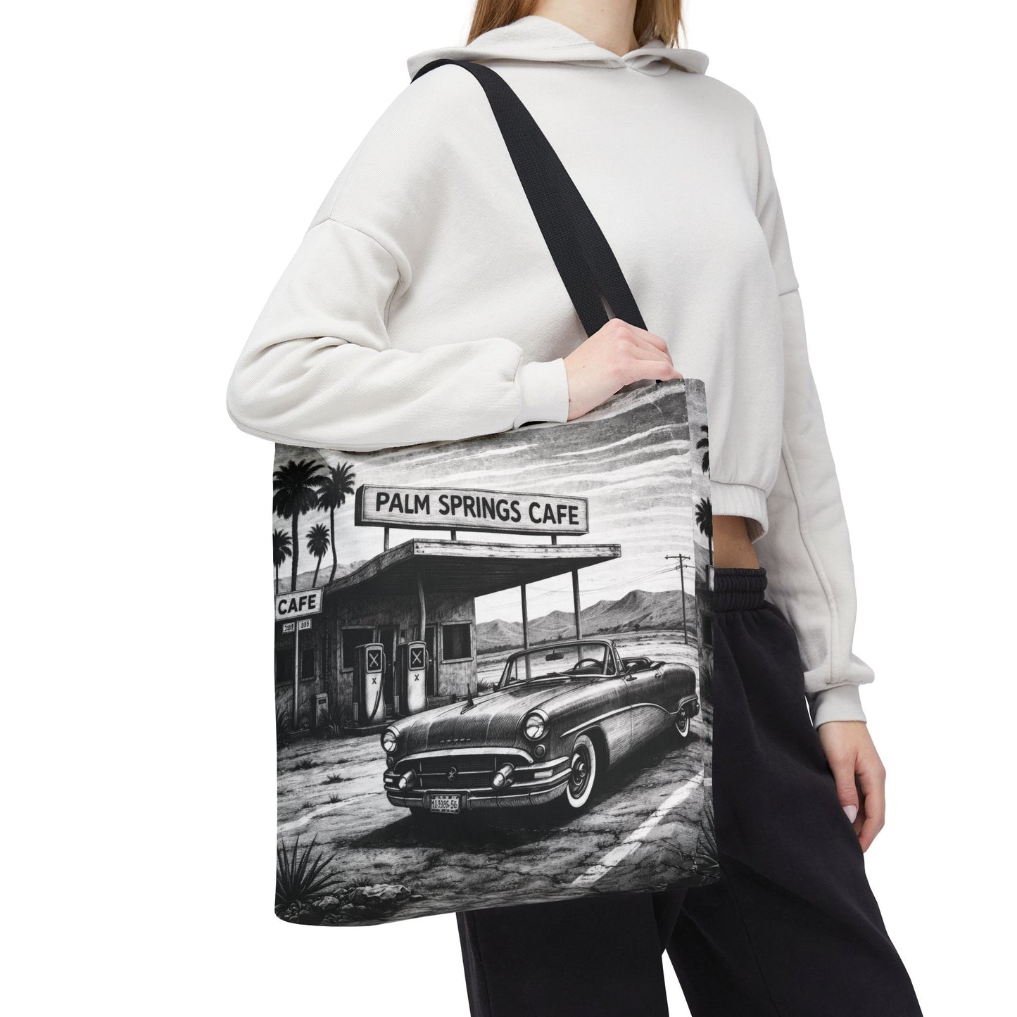 Vintage Palm Springs Cafe Tote Bag – Retro Diner Road Trip Canvas Tote