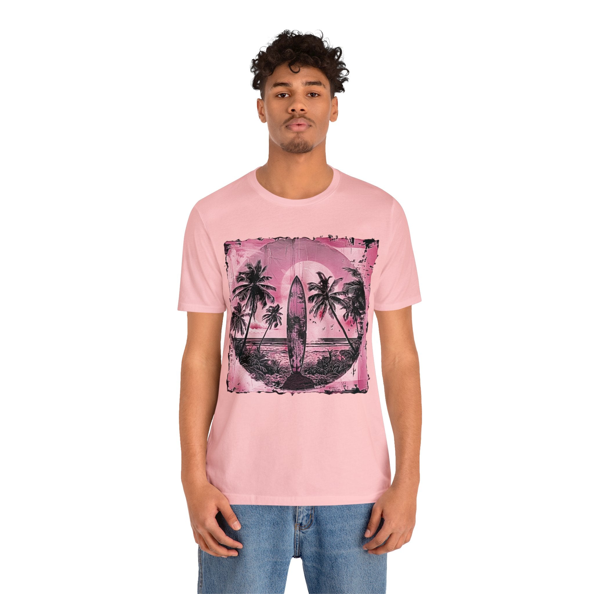 Pink vintage surfboard Unisex Jersey Short Sleeve Tee