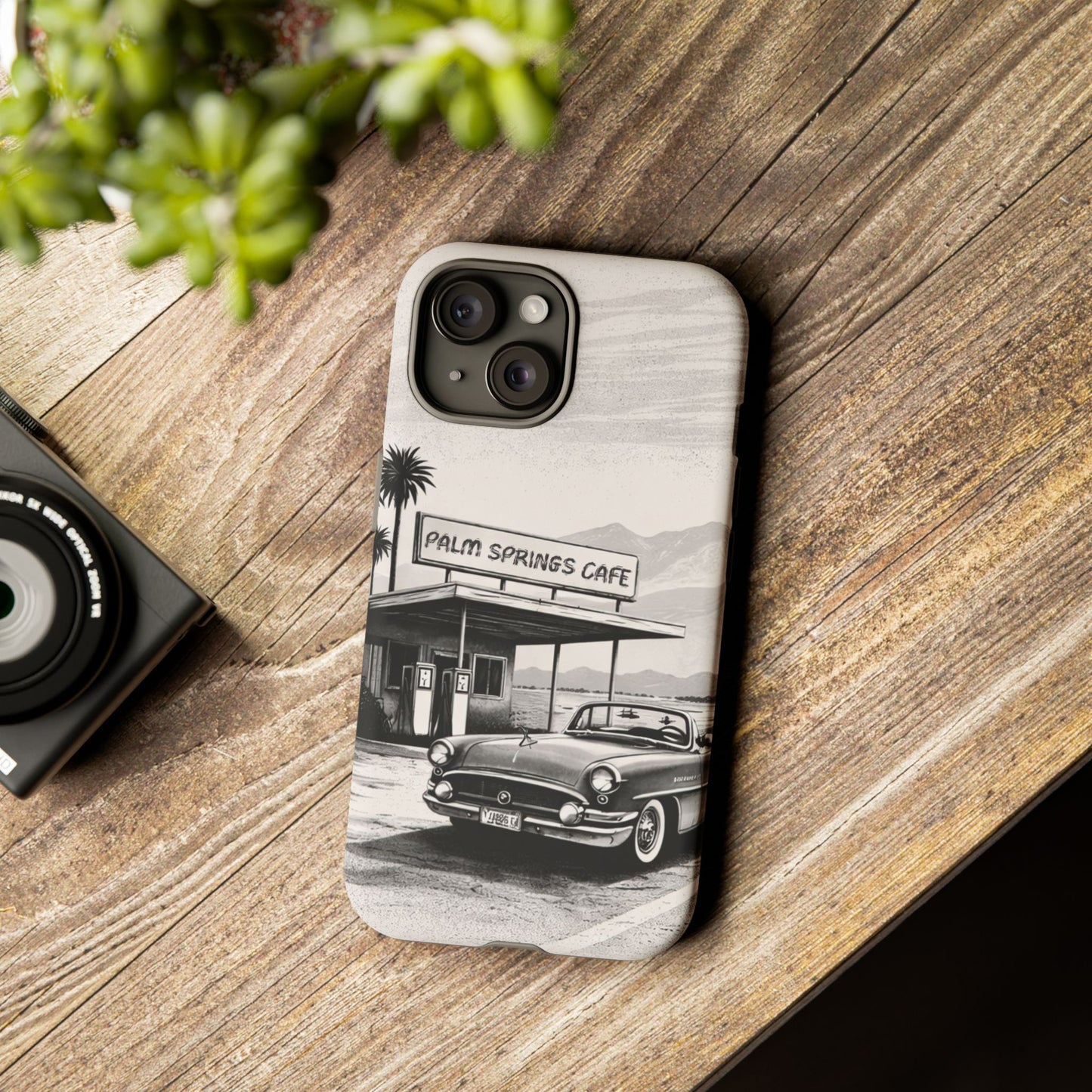 Vintage Palm Springs Cafe Phone Case – Retro Convertible Roadtrip Design