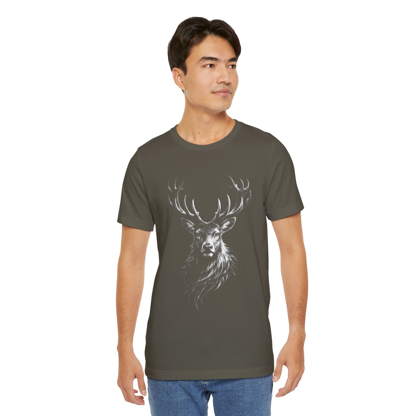 Stag Deer Charcoal Drawing Shirt – Wilderness Wildlife Art Tee, Unisex Jersey Short Sleeve Tee