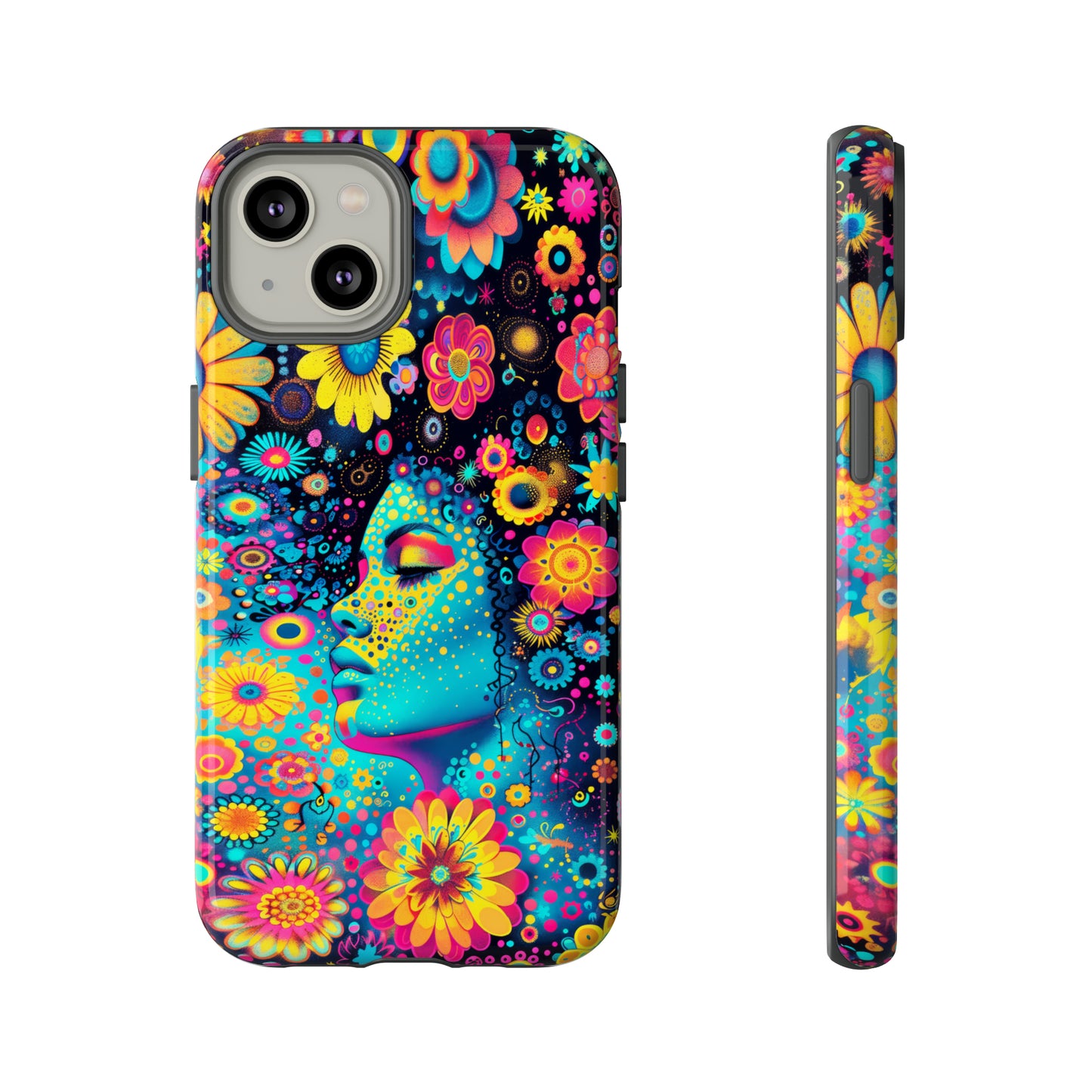 Phone Case, flower girl in aqua, Artistic design, Tough Case, Colorful whimsical flower fantasy design, iPhone 15, 14, 13, 12, 11, Samsung, Pixel