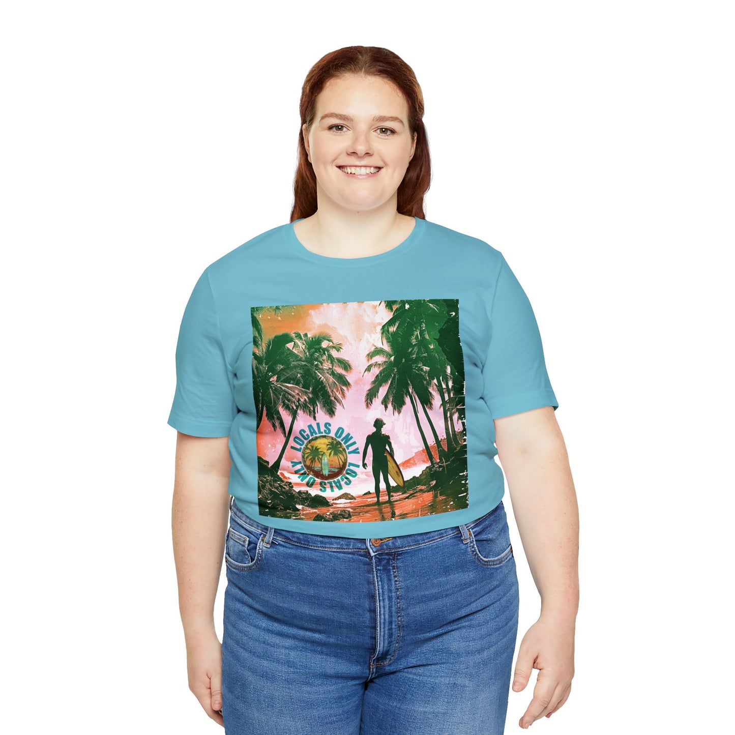 Beach scene with Locals Only stamp Unisex Jersey Short Sleeve Tee