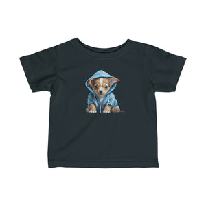 Chihuahua Puppy in blue hoodie Infant Fine Jersey Tee