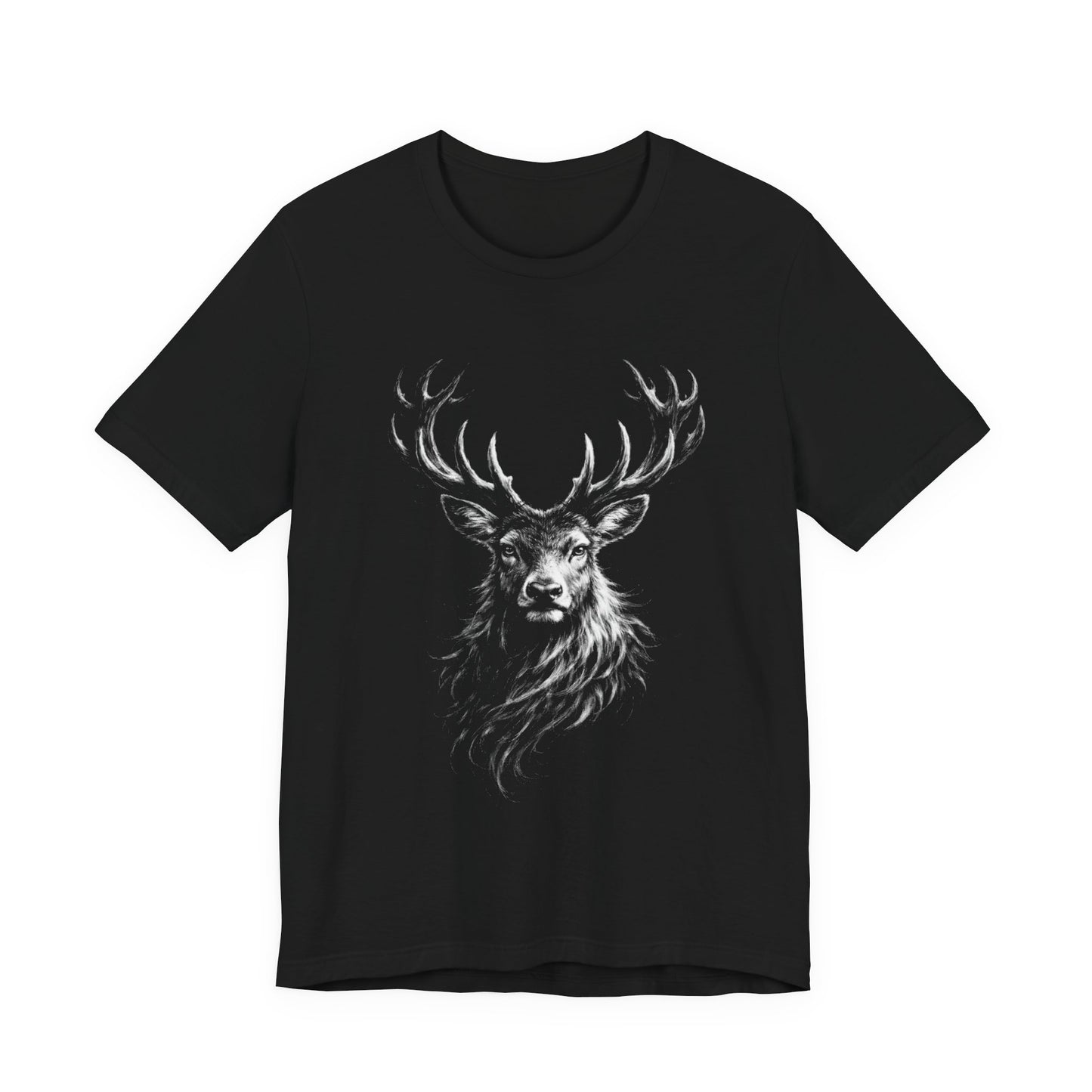 Stag Deer Charcoal Drawing Shirt – Wilderness Wildlife Art Tee, Unisex Jersey Short Sleeve Tee