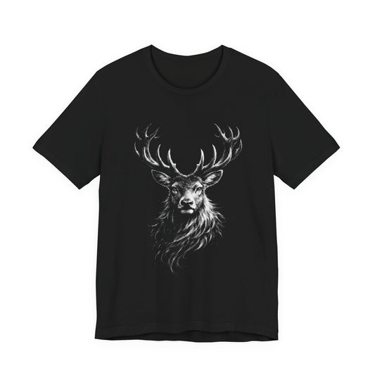 Stag Deer Charcoal Drawing Shirt – Wilderness Wildlife Art Tee, Unisex Jersey Short Sleeve Tee