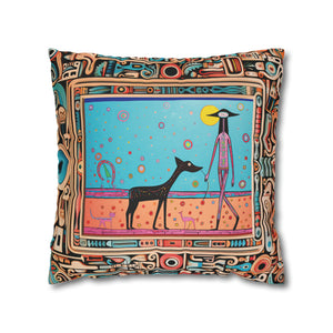 Square Pillow Case 18" x 18", CASE ONLY, no pillow form, original Pop Art Style, Alien Walking Her Dog, Image in a Frame