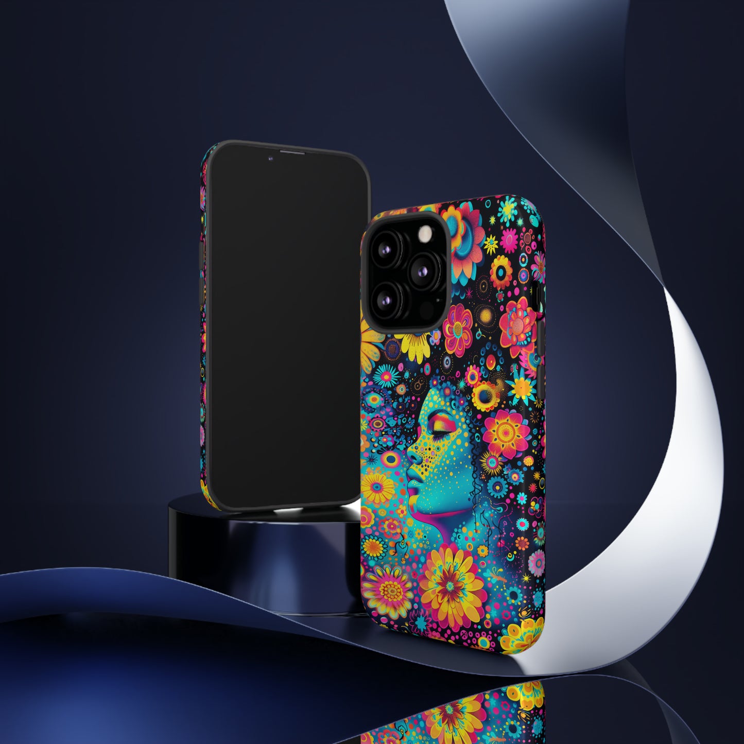 Phone Case, flower girl in aqua, Artistic design, Tough Case, Colorful whimsical flower fantasy design, iPhone 15, 14, 13, 12, 11, Samsung, Pixel
