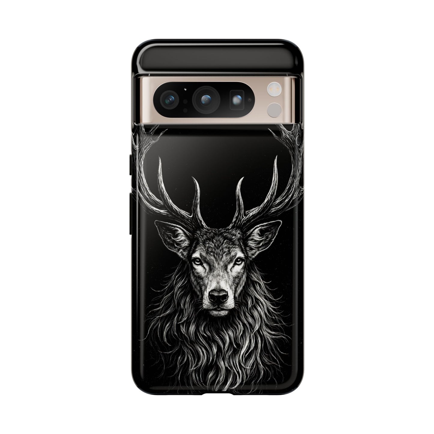 Stag Head drawing Phone Case — Chalk drawing on black of a Deer Protective Phone Cover