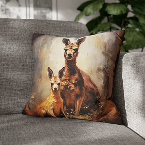 Square Pillow Case 18" x 18", CASE ONLY, no pillow form, original Art ,Colorful, A Mother Kangaroo with Her Joey in the Forest