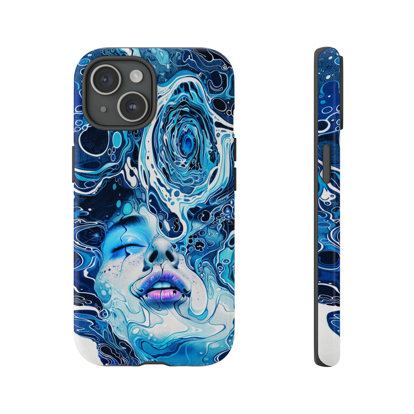 Phone Case, whimsical water fantasy design, blue woman in water, Artistic design, Tough Case, , iPhone 15, 14, 13, 12, 11, Samsung, Pixel