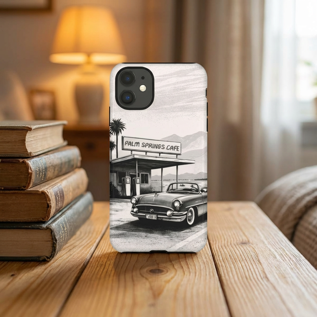 Vintage Palm Springs Cafe Phone Case – Retro Convertible Roadtrip Design