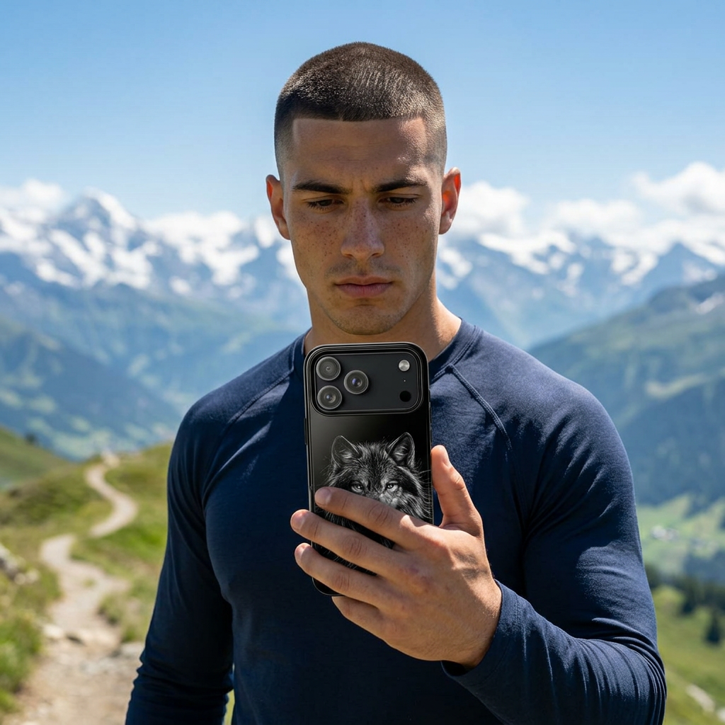 Wolf drawing Phone Case - Tough and Stylish Black Design