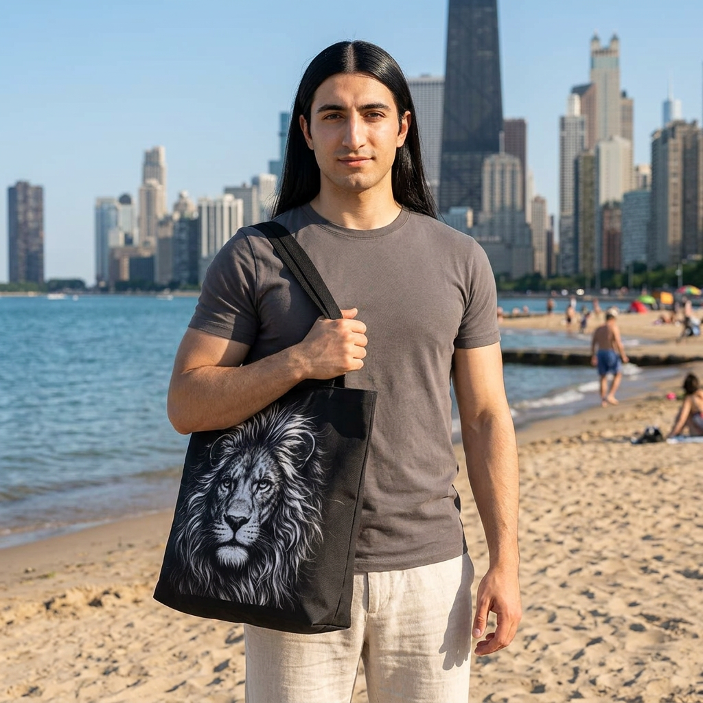 Majestic Lion Drawing Tote Bag – Black Lion Portrait All-Over Print
