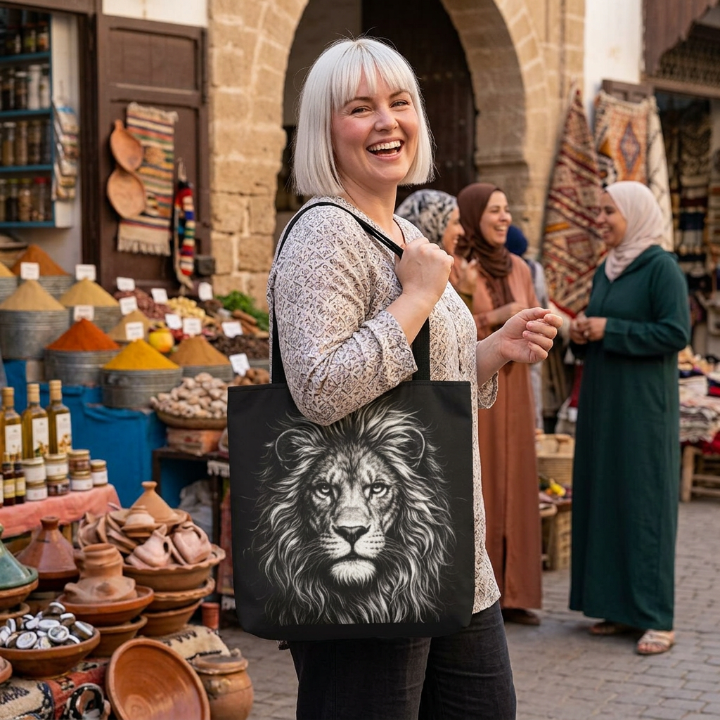 Majestic Lion Drawing Tote Bag – Black Lion Portrait All-Over Print