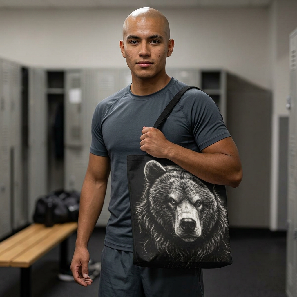 Bear Drawing Portrait Tote Bag – Bold Vintage Grizzly All-Over Print