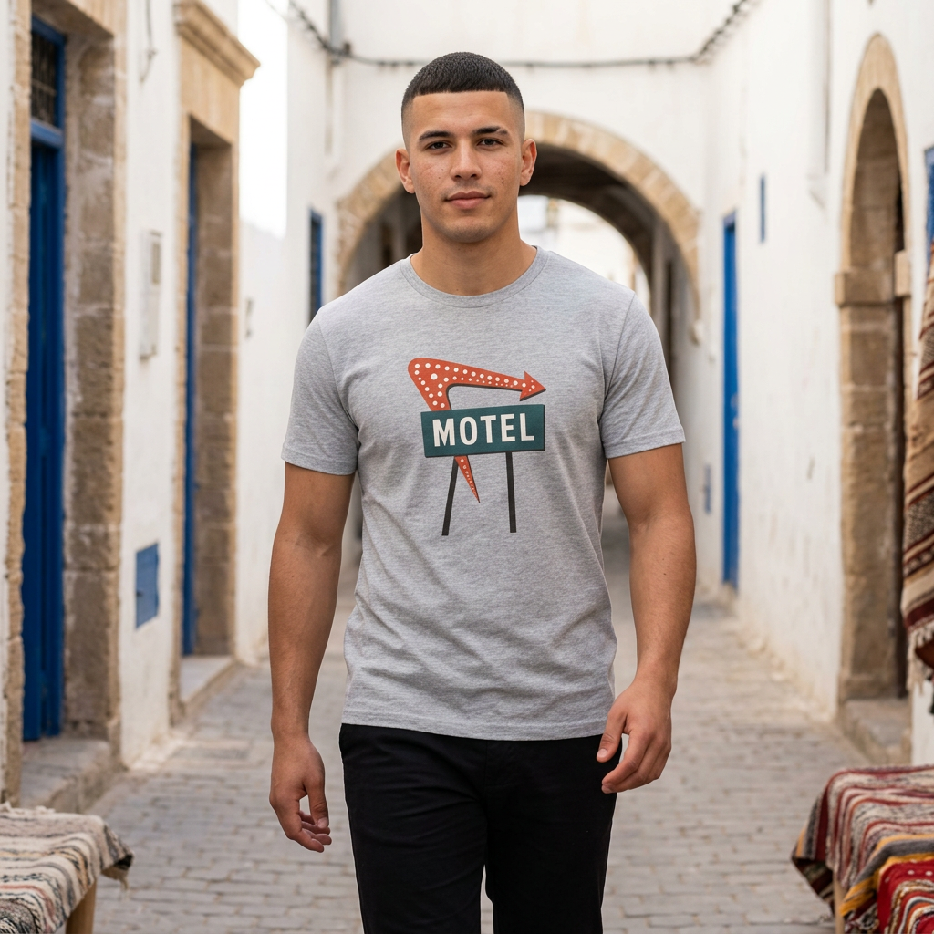 Midcentury Motel Neon Sign T‑Shirt — Retro Roadside Vintage Travel Tee