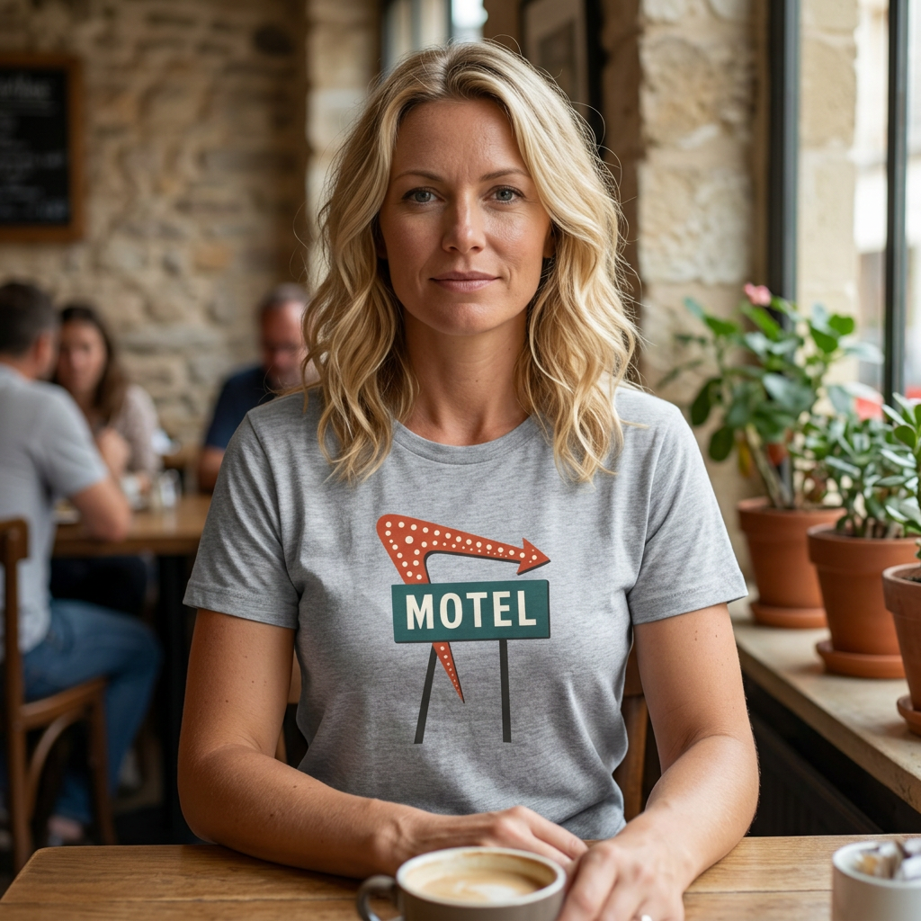 Midcentury Motel Neon Sign T‑Shirt — Retro Roadside Vintage Travel Tee