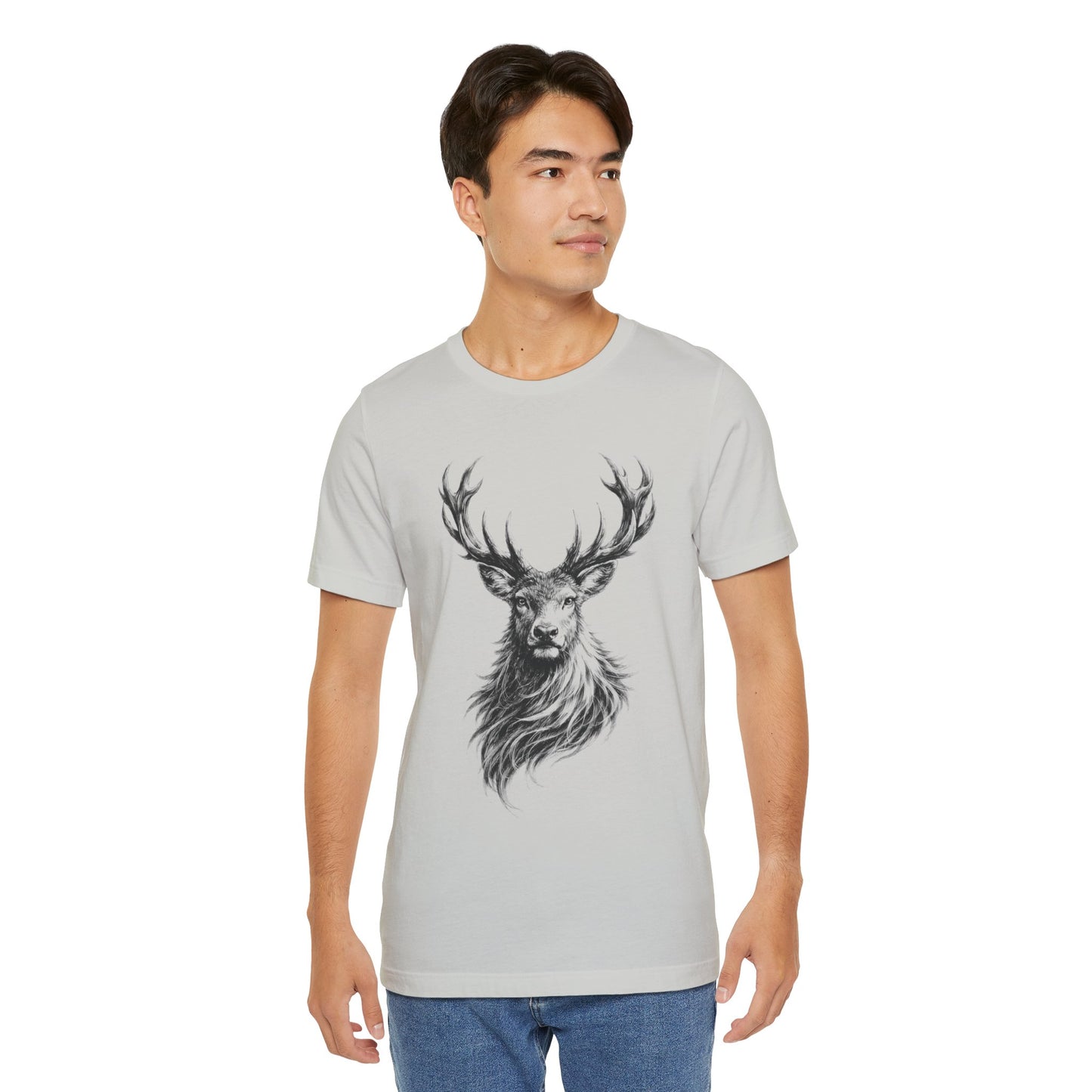 Stag Deer Charcoal Sketch T-Shirt – Black & White Wildlife Art unisex Tee