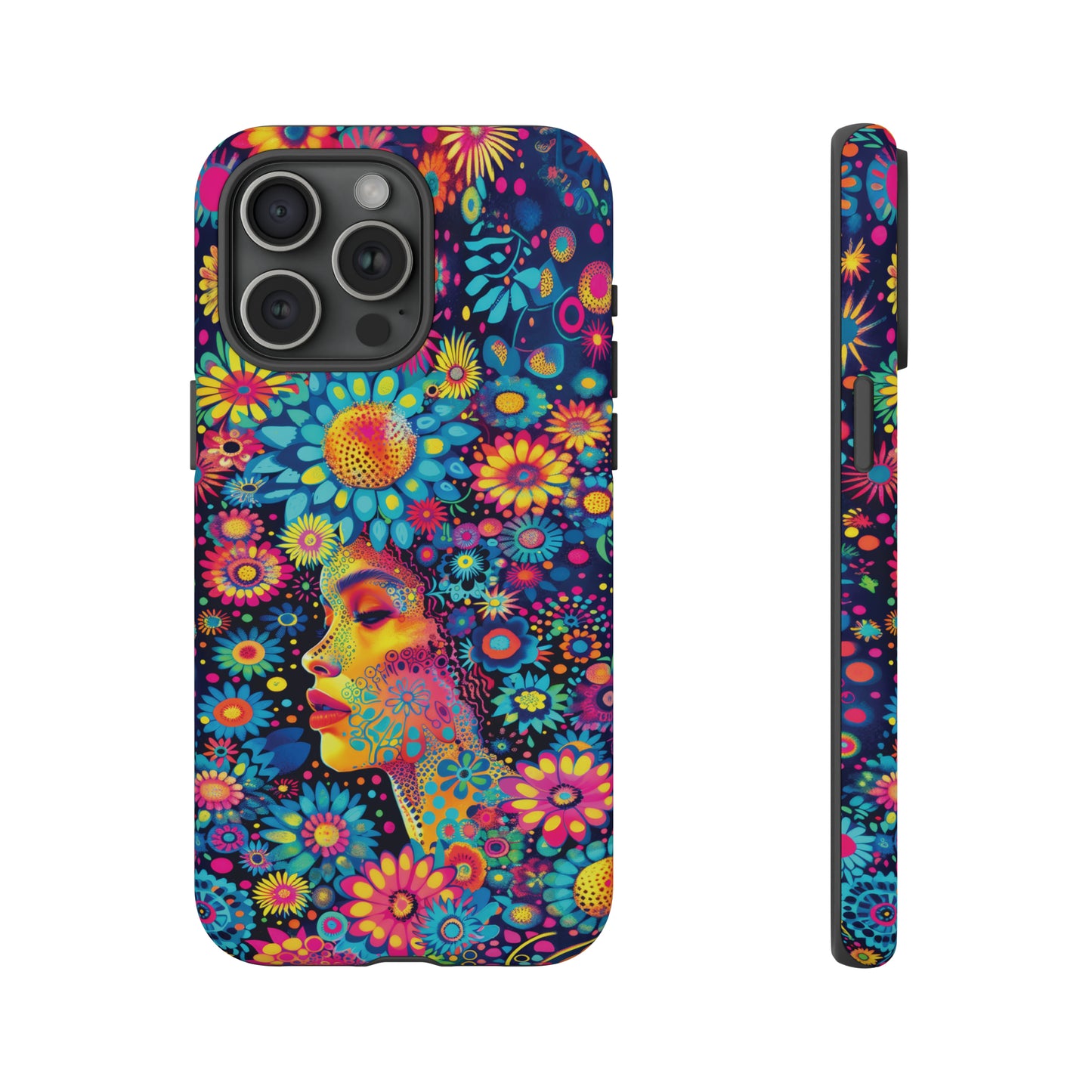Phone Case, whimsical flower girl, Artistic design, Tough Case, Colorful flower fantasy design, iPhone 15, 14, 13, 12, 11, Samsung, Pixel