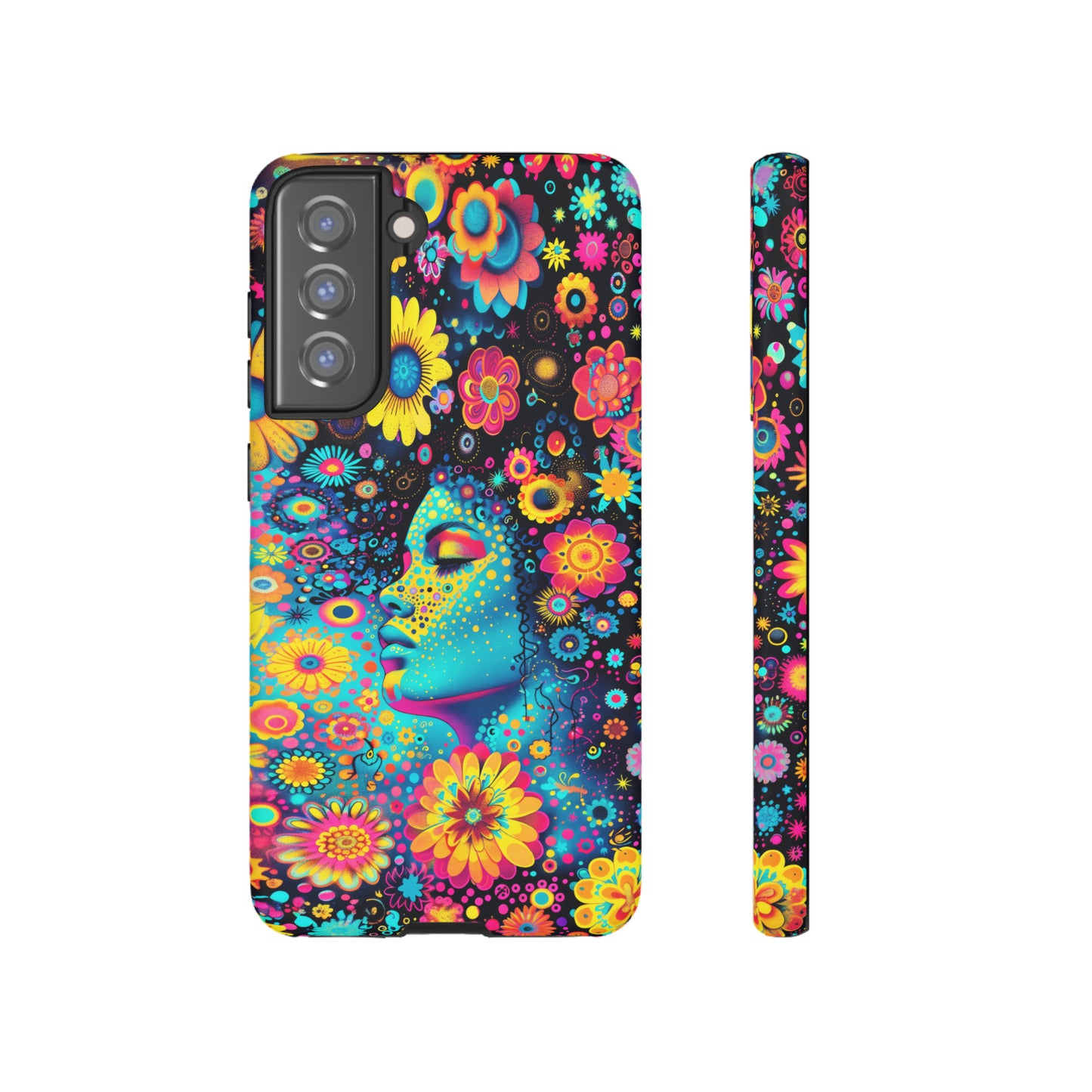 Phone Case, flower girl in aqua, Artistic design, Tough Case, Colorful whimsical flower fantasy design, iPhone 15, 14, 13, 12, 11, Samsung, Pixel