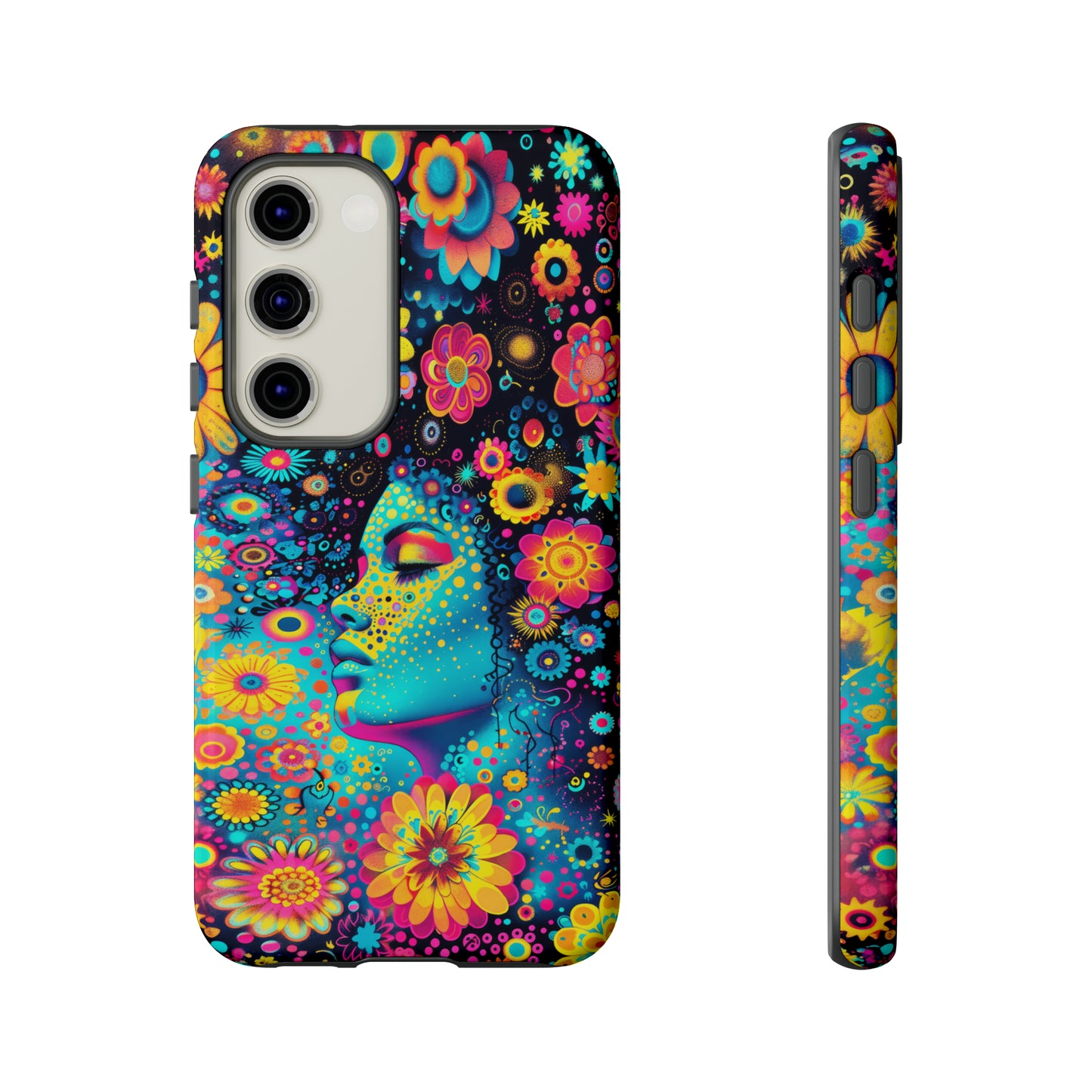 Phone Case, flower girl in aqua, Artistic design, Tough Case, Colorful whimsical flower fantasy design, iPhone 15, 14, 13, 12, 11, Samsung, Pixel