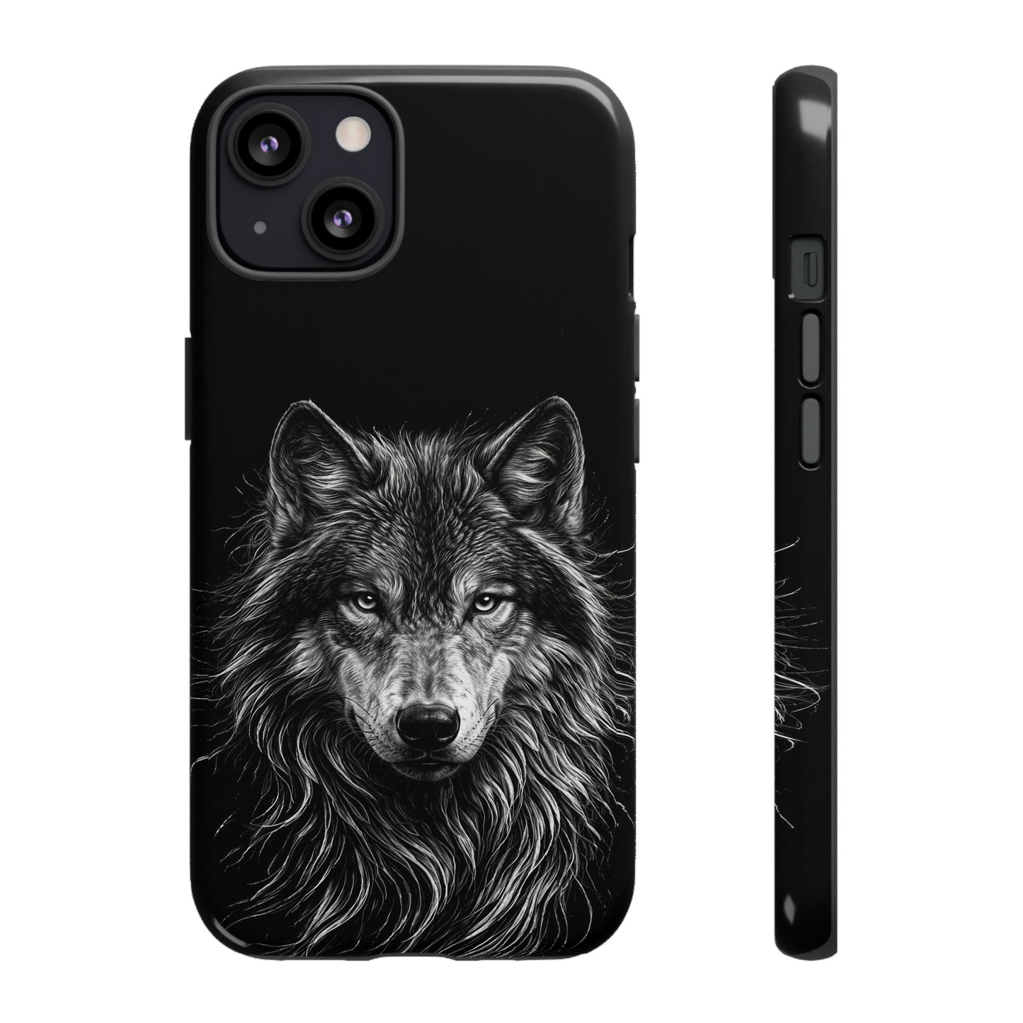 Wolf drawing Phone Case - Tough and Stylish Black Design