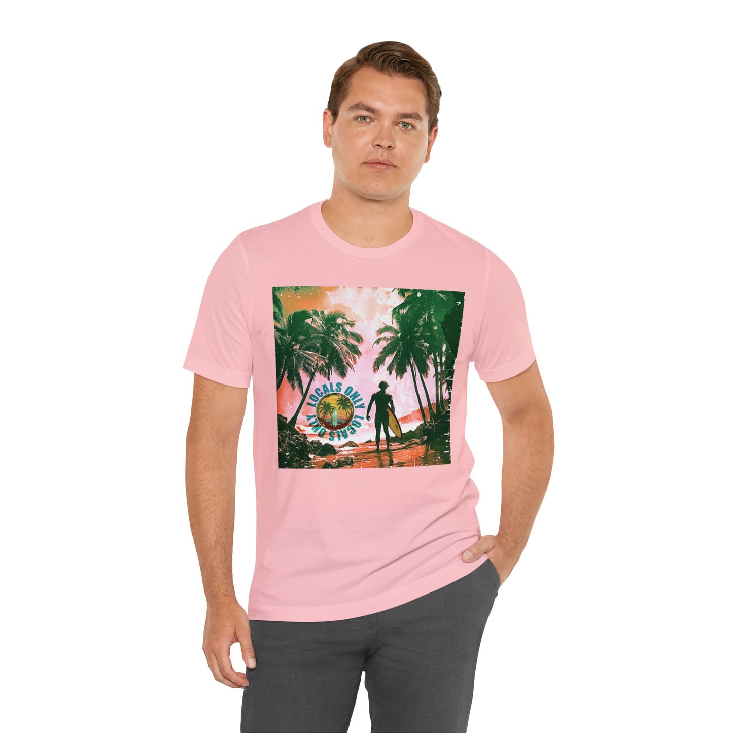 Beach scene with Locals Only stamp Unisex Jersey Short Sleeve Tee