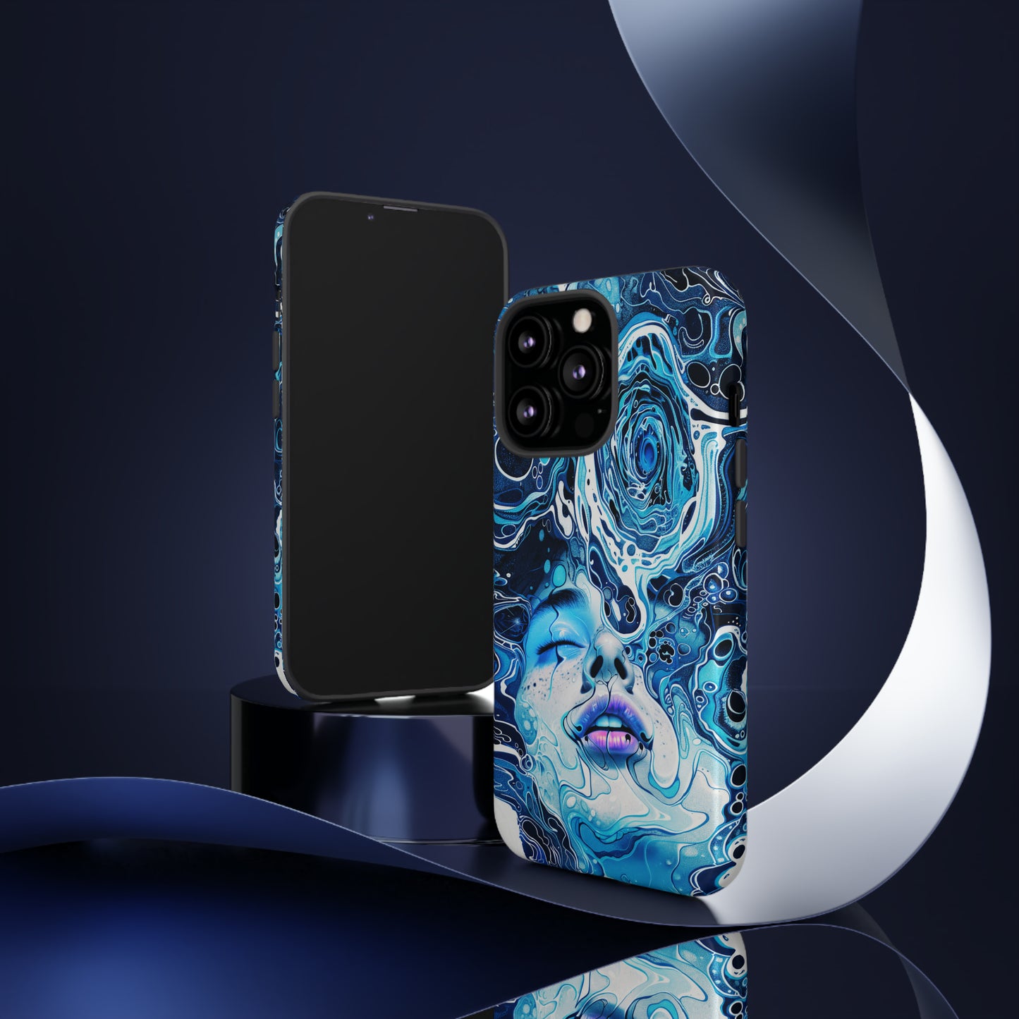 Phone Case, whimsical water fantasy design, blue woman in water, Artistic design, Tough Case, , iPhone 15, 14, 13, 12, 11, Samsung, Pixel