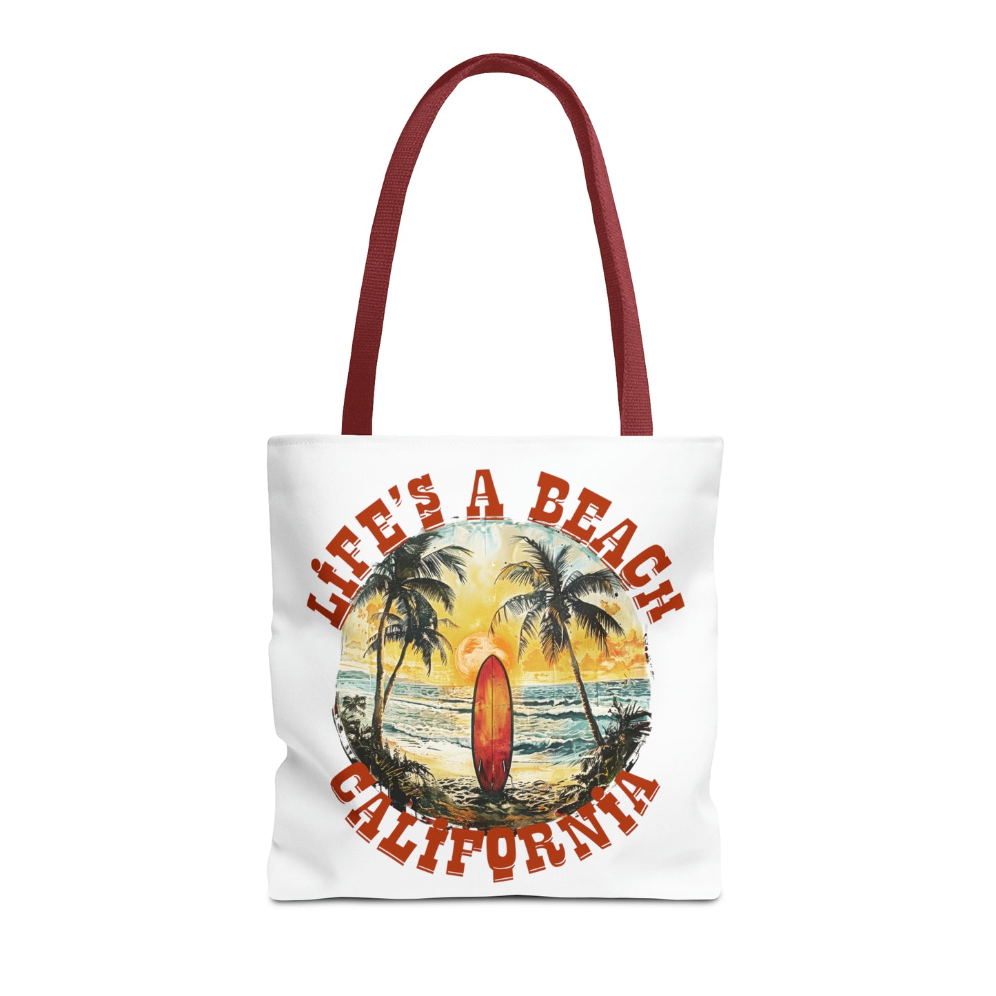 Life's a beach with red strap Tote Bag (AOP)