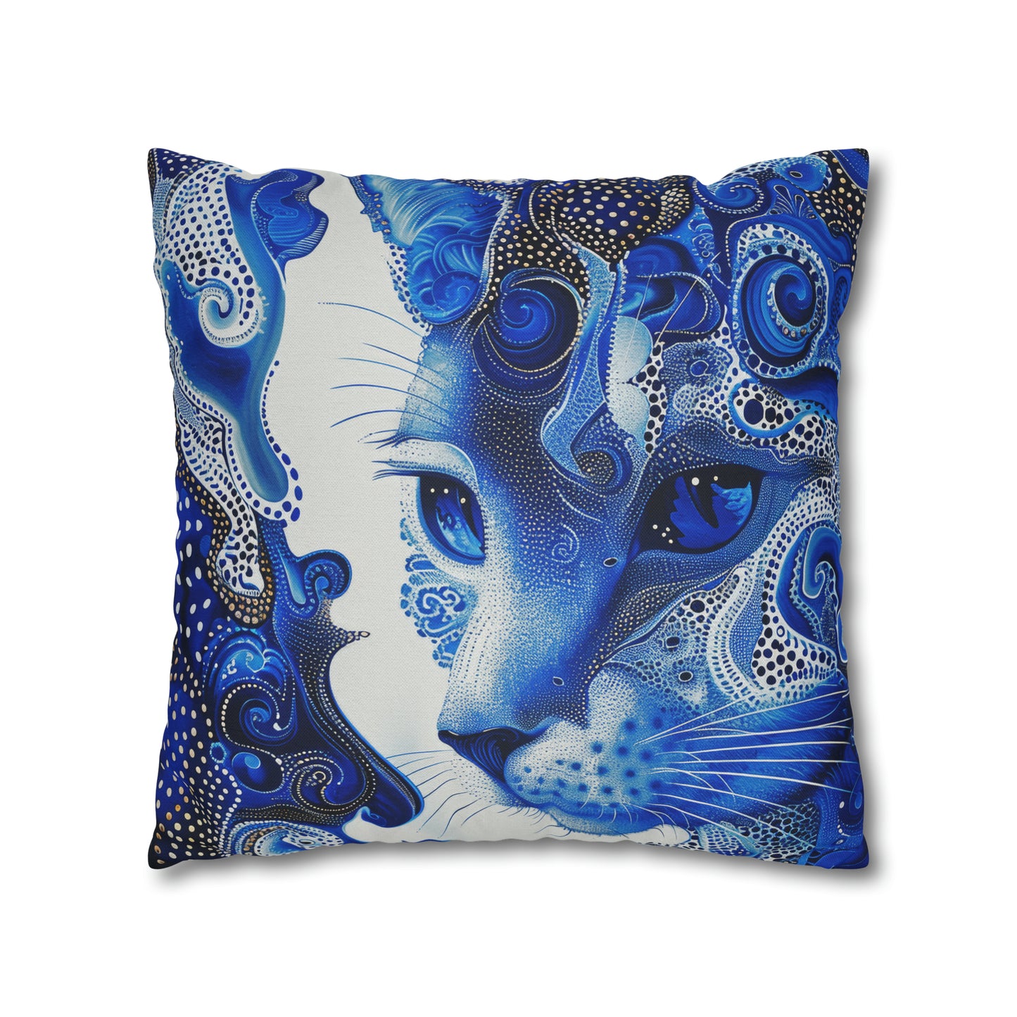 Modern Blue cat pillow, beautiful animal accent pillow, Home decor for cat lover, unique whimsical cat theme, Blue abstract style, case only