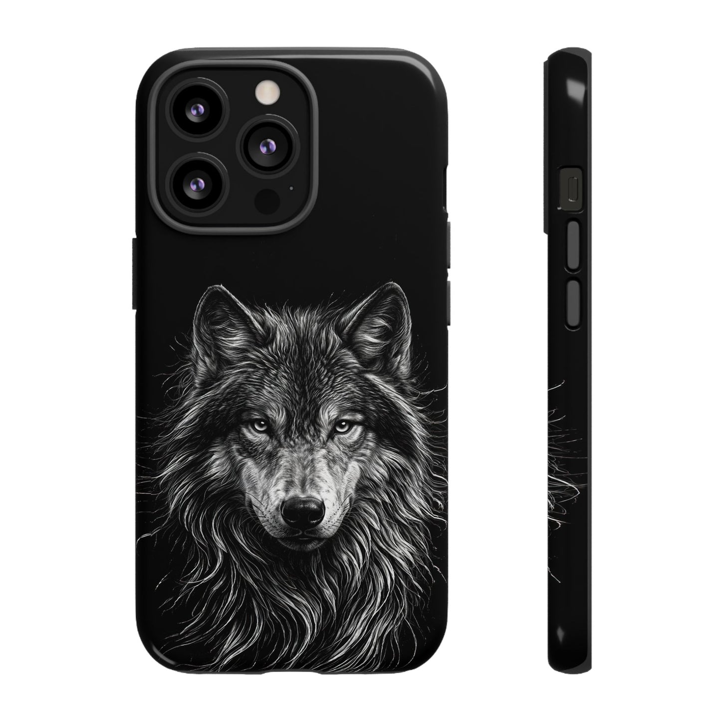Wolf drawing Phone Case - Tough and Stylish Black Design