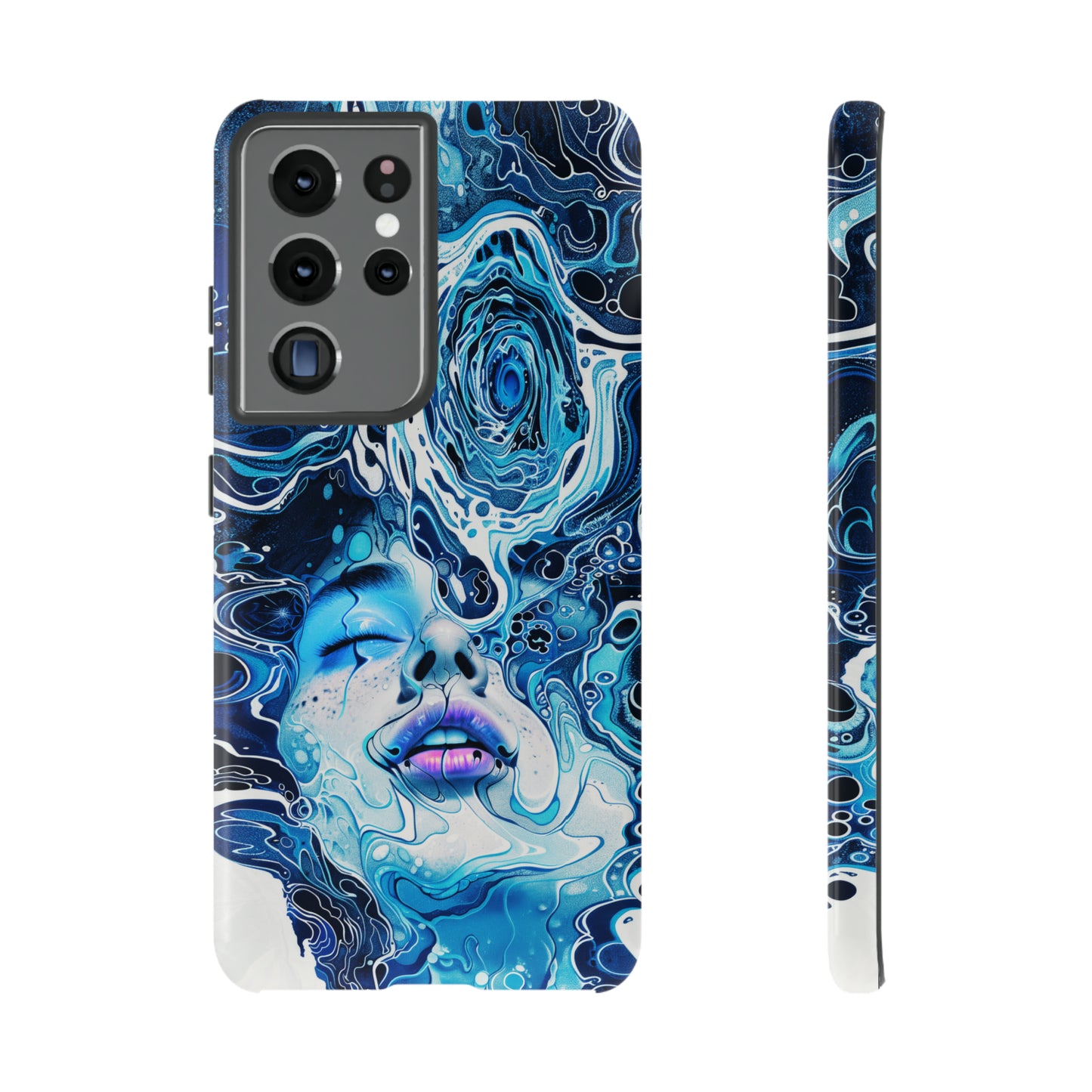 Phone Case, whimsical water fantasy design, blue woman in water, Artistic design, Tough Case, , iPhone 15, 14, 13, 12, 11, Samsung, Pixel