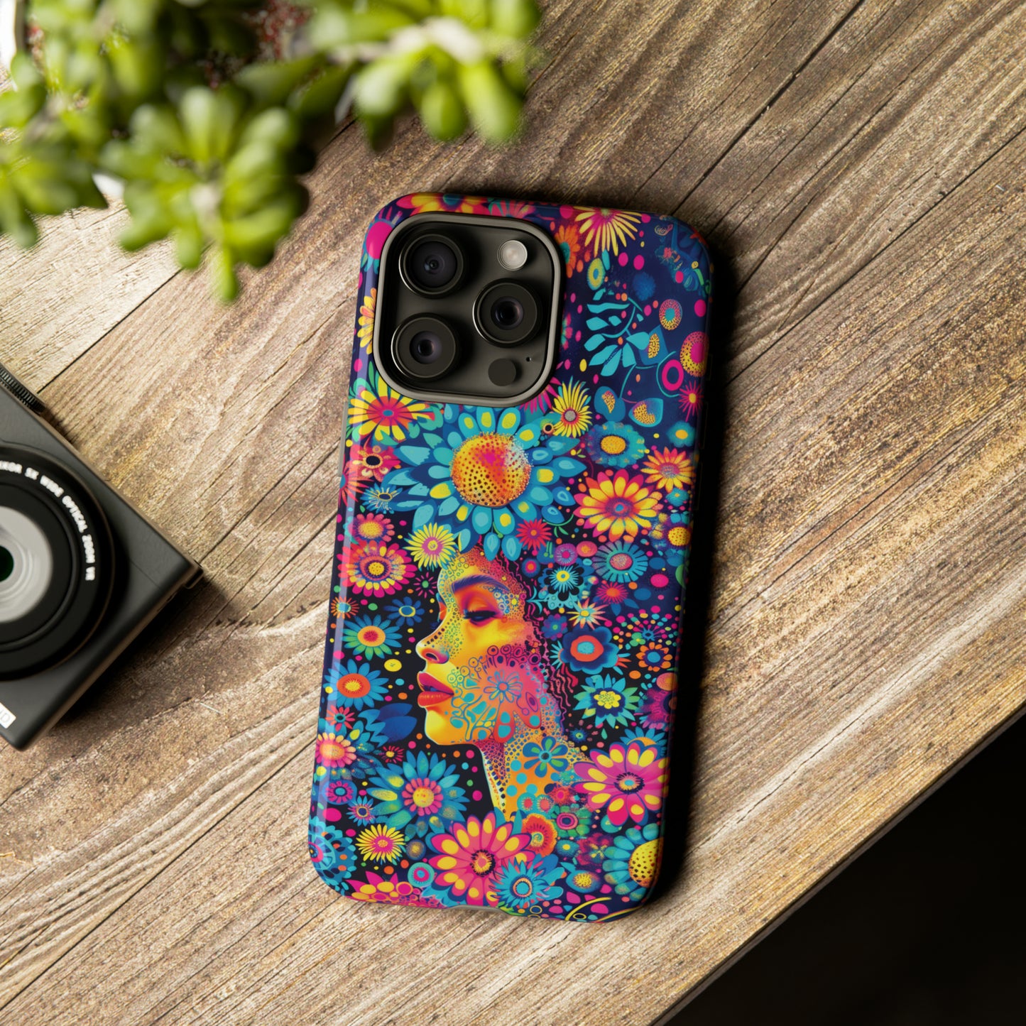 Phone Case, whimsical flower girl, Artistic design, Tough Case, Colorful flower fantasy design, iPhone 15, 14, 13, 12, 11, Samsung, Pixel