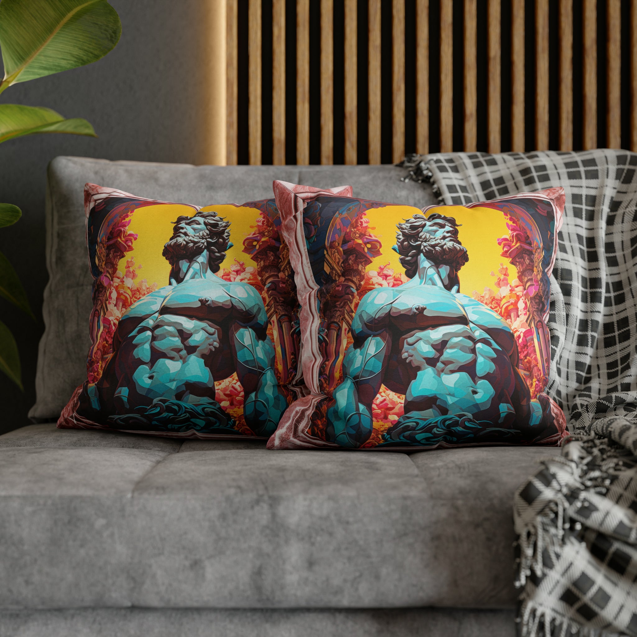 Hercules in a faux pink marble frame 18"x18" Square Pillow Case